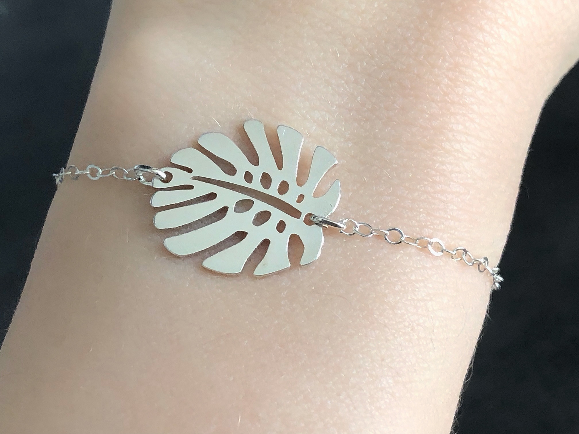 Bracelet NIHAL argent feuille de monstera philodendron