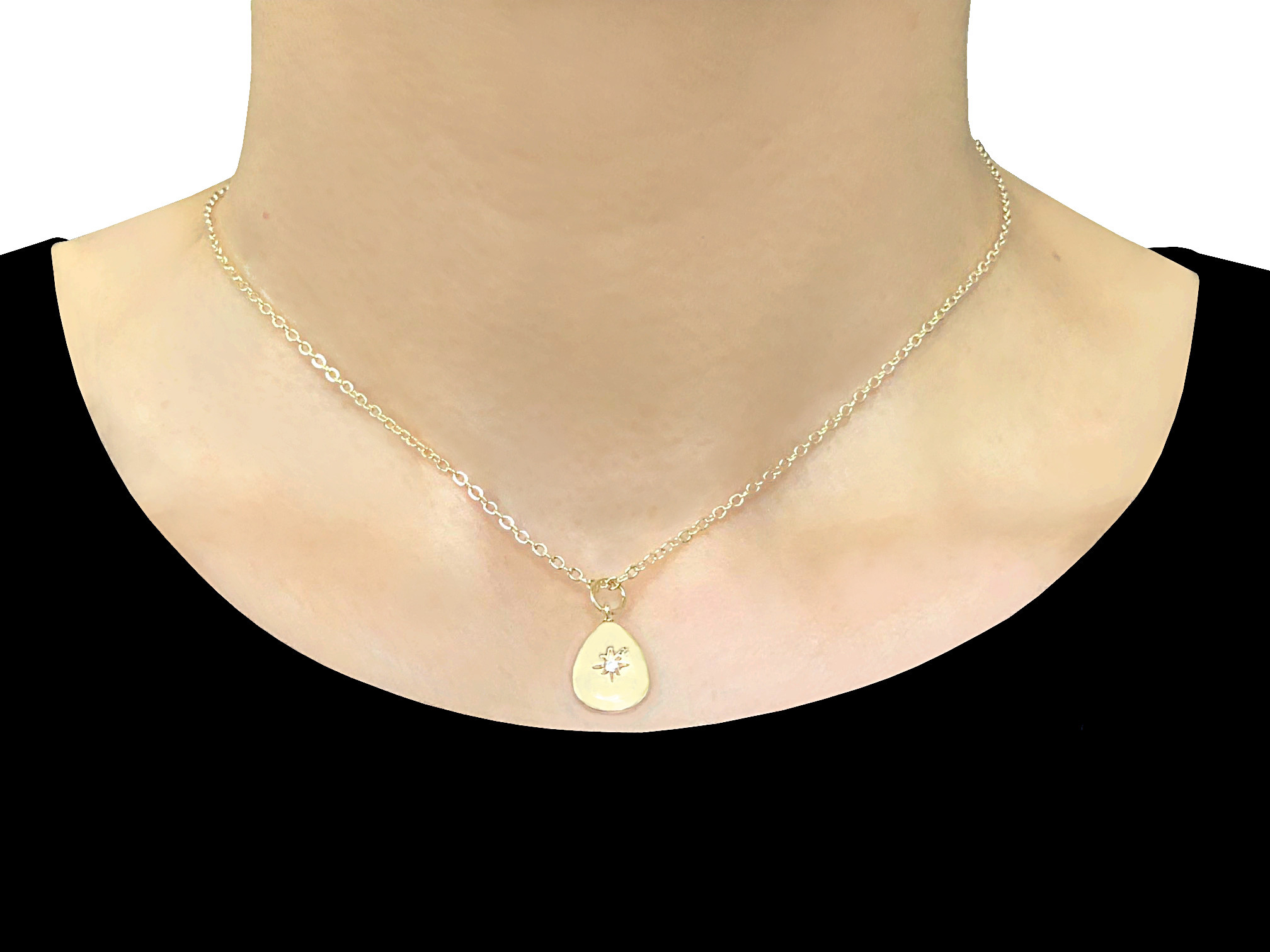 Collier AÏDA doré or pendentif goutte et zirconium-minimaliste