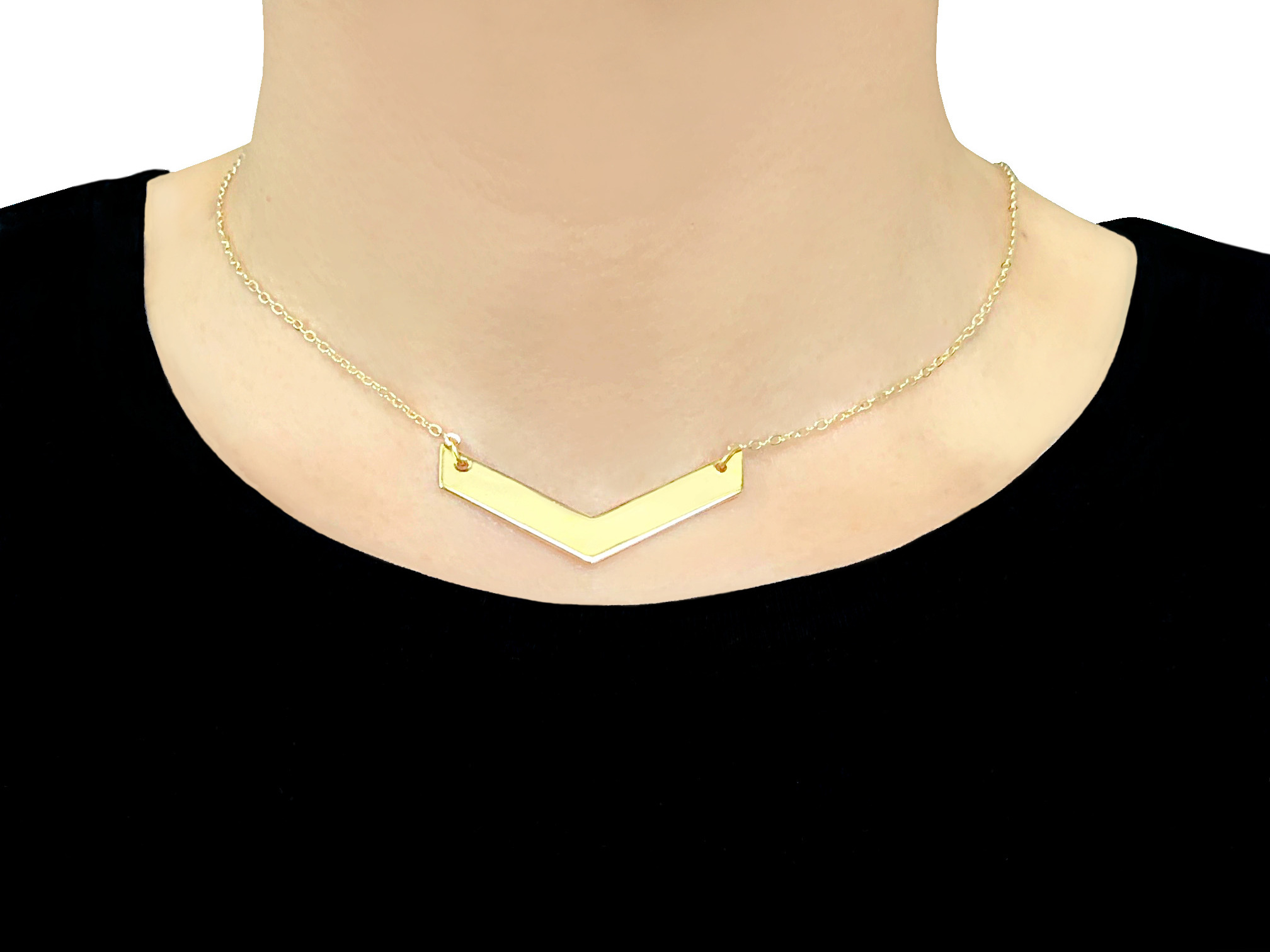 Collier HASNA doré or pendentif chevron graphique-ras du cou-minimaliste