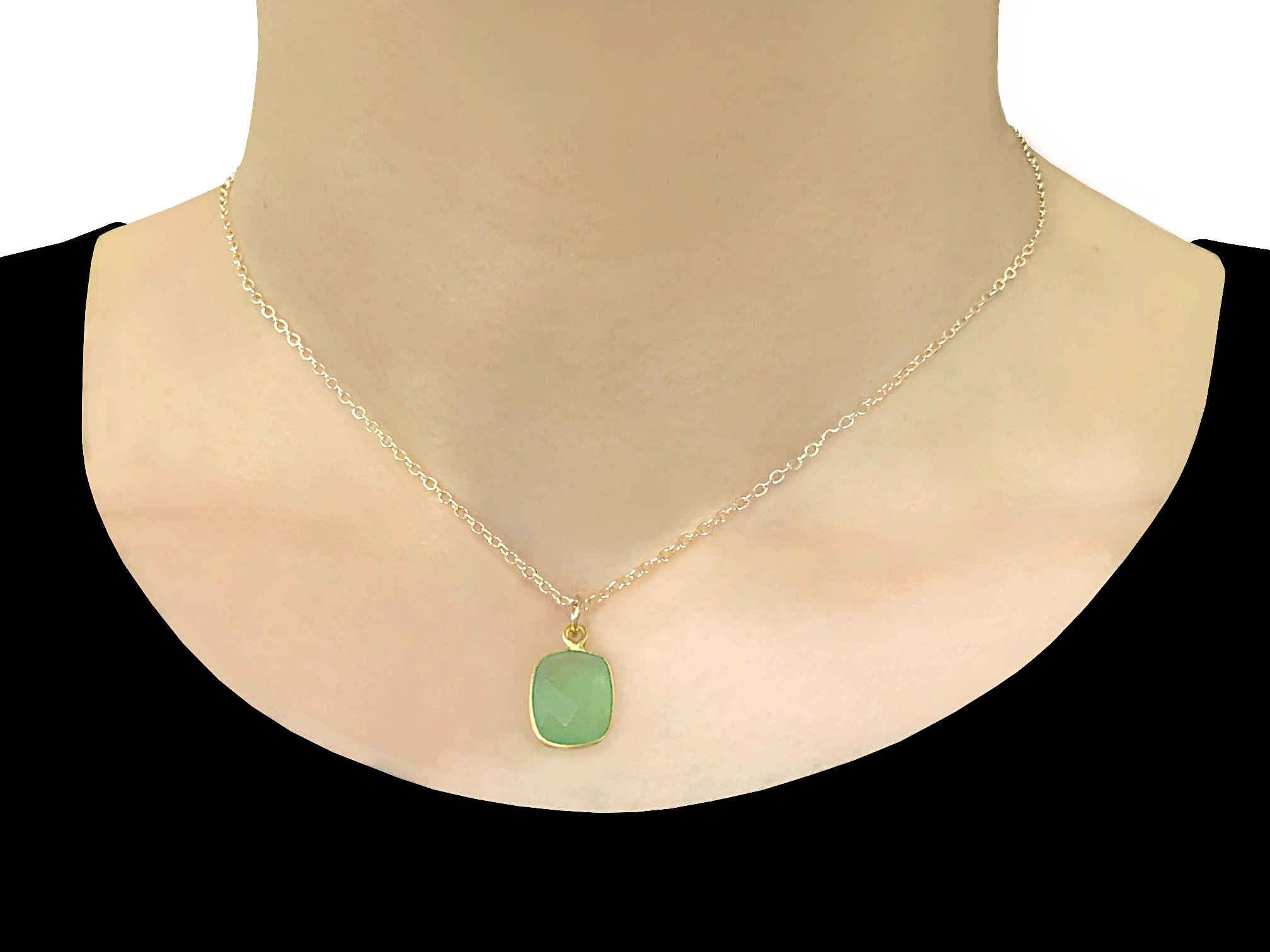 Collier RIM doré or pendentif pierre naturelle calcédoine couleur verte