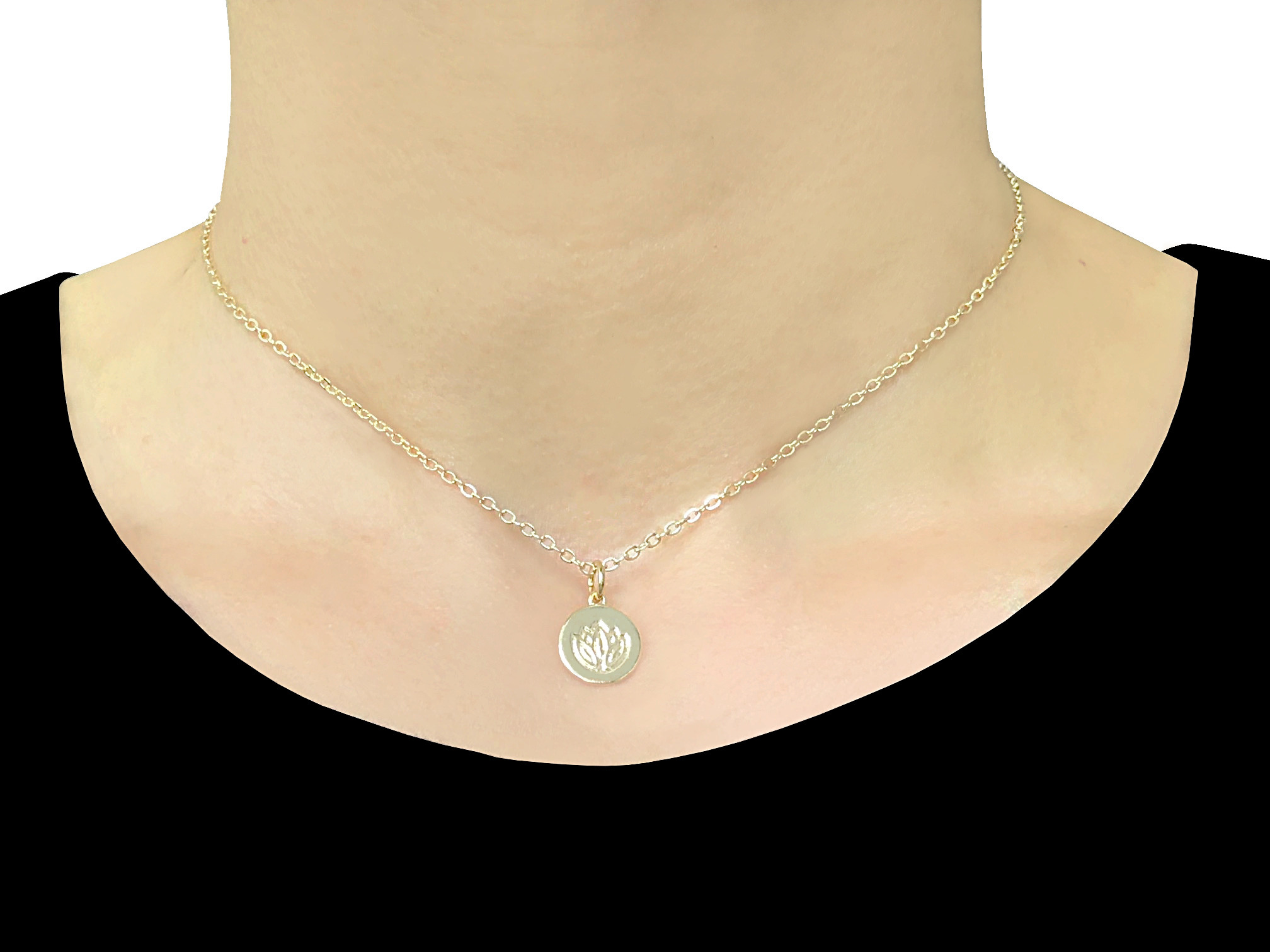 Collier ZAYANE doré or pendentif fleur de lotus spirituel-ras du cou-minimaliste