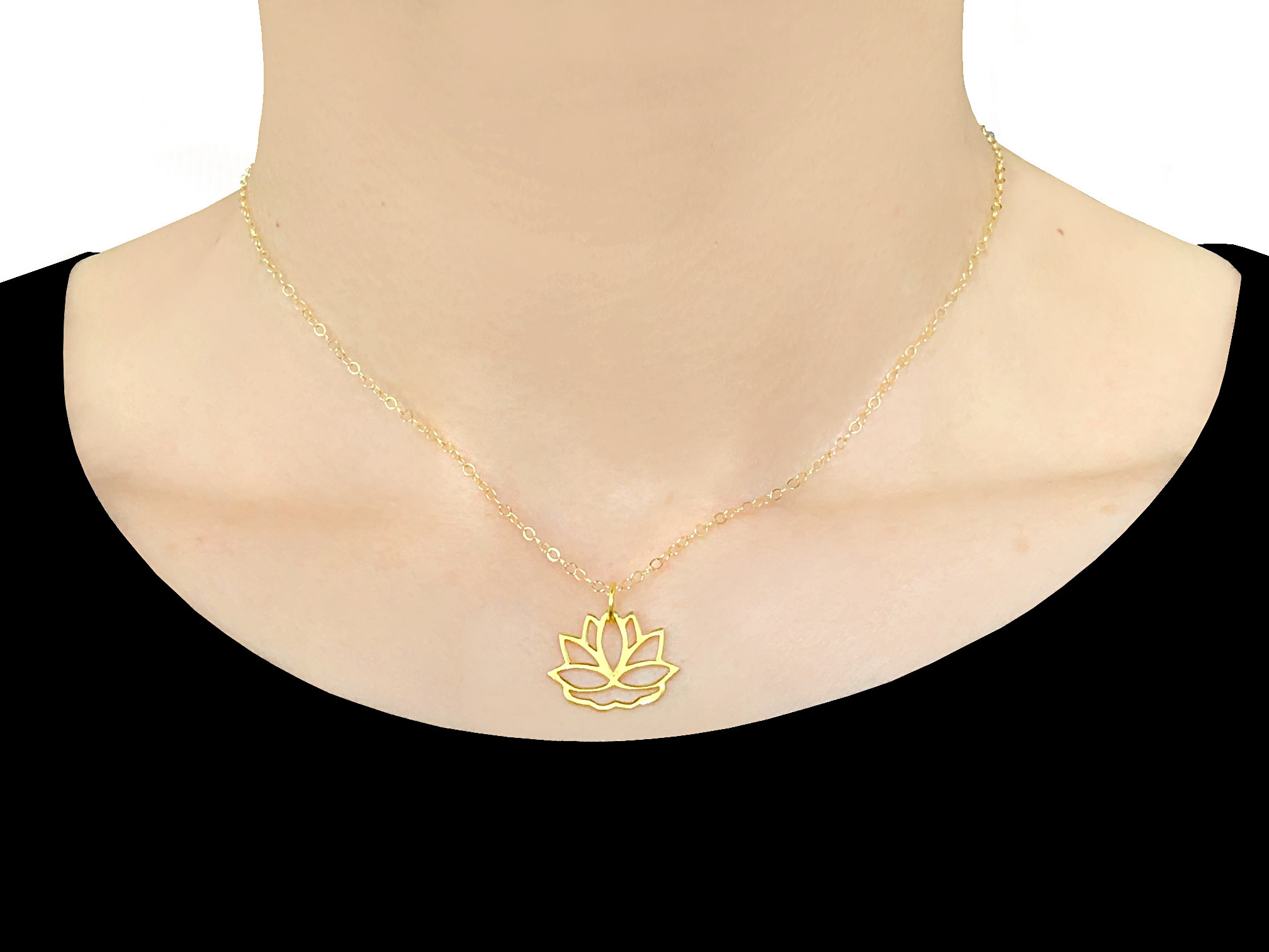 Collier AZHAR or gold filled 14K pendentif fleur de lotus spirituel-minimaliste