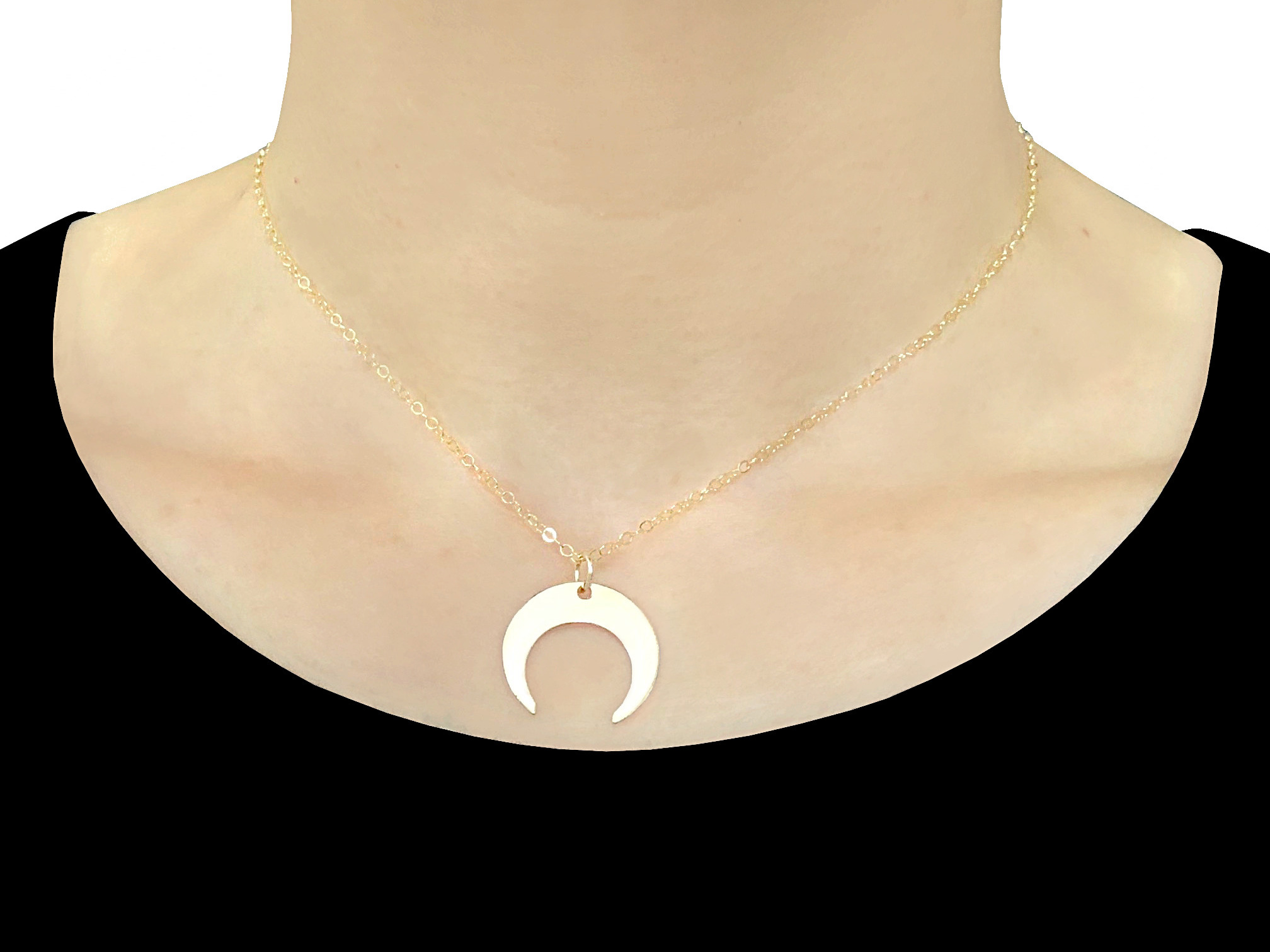 Collier BADRIYA or gold filled 14K pendentif croissant lune-minimaliste