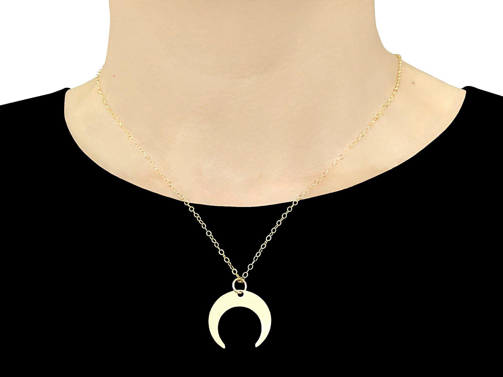 Collier BADRIYA or gold filled 14K pendentif croissant lune bohème