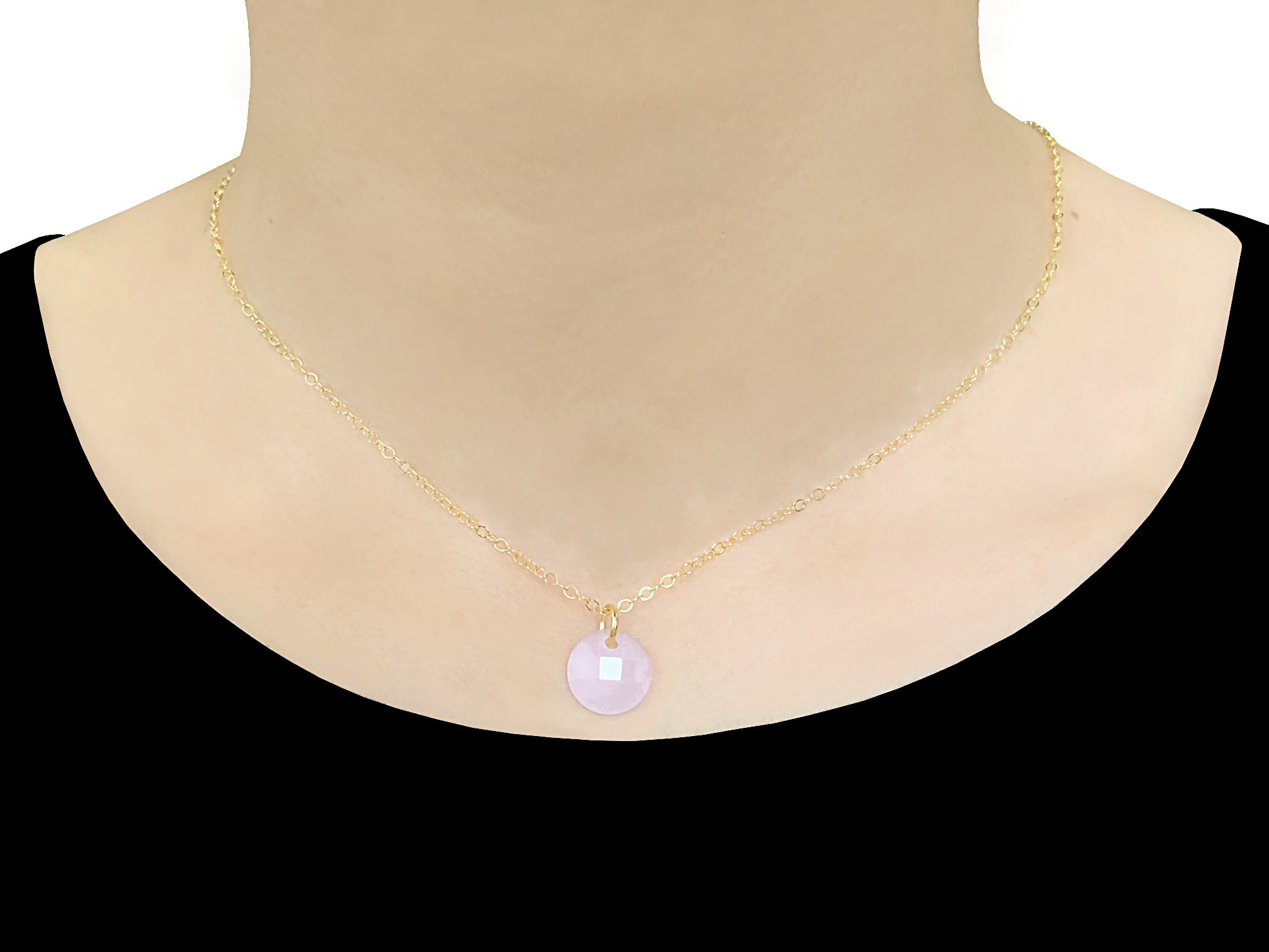 Collier DAÏMAA or gold filled 14K pendentif pierre naturelle calcédoine rose