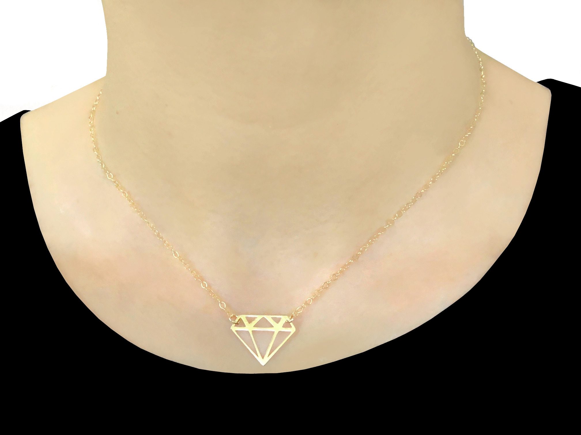 Collier IMANI or gold filled 14K pendentif graphique diamant-ras du cou-minimaliste