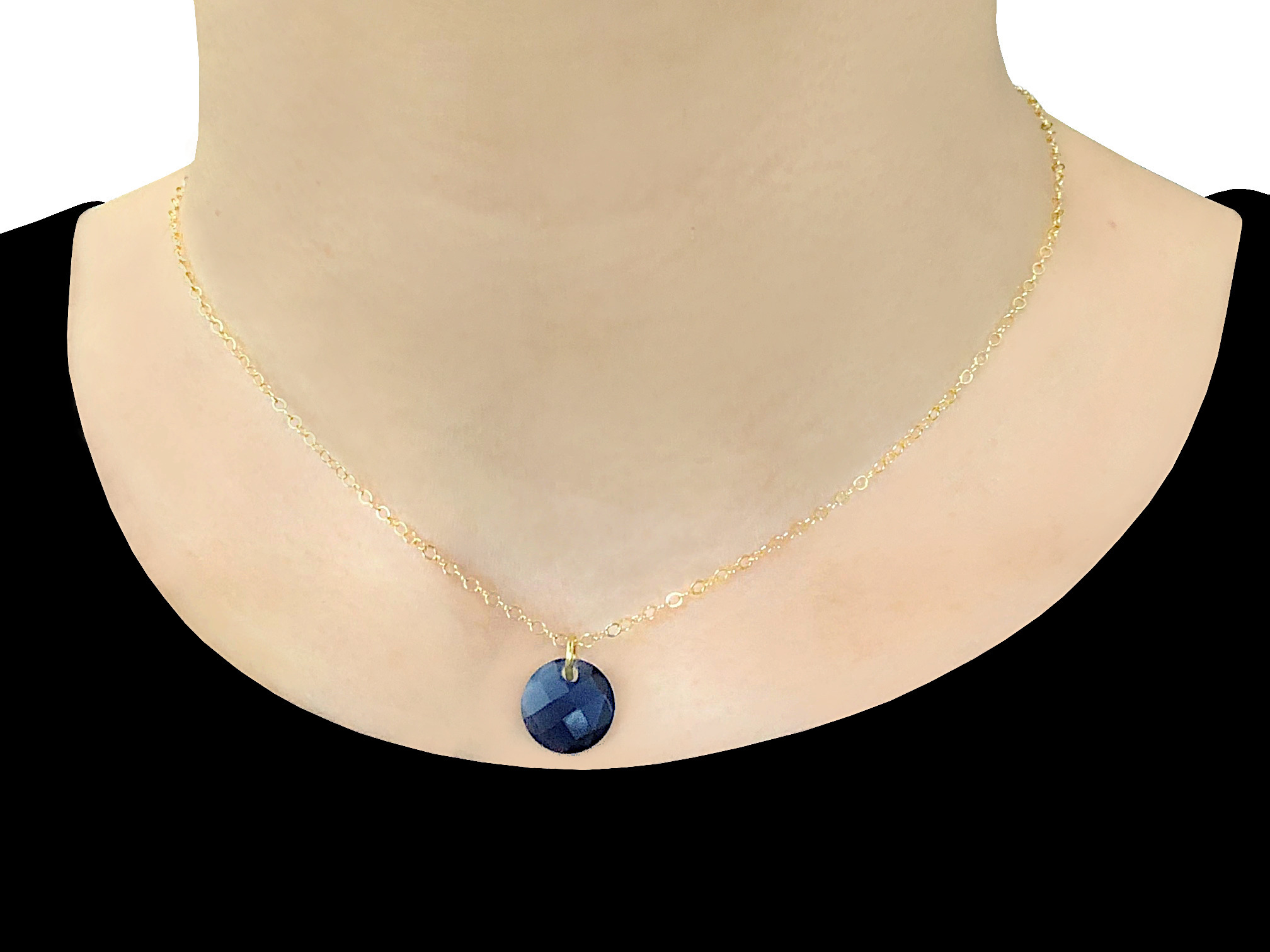 Collier KARIMA or gold filled 14K pendentif pierre naturelle semi précieuse iolite violet-minimaliste