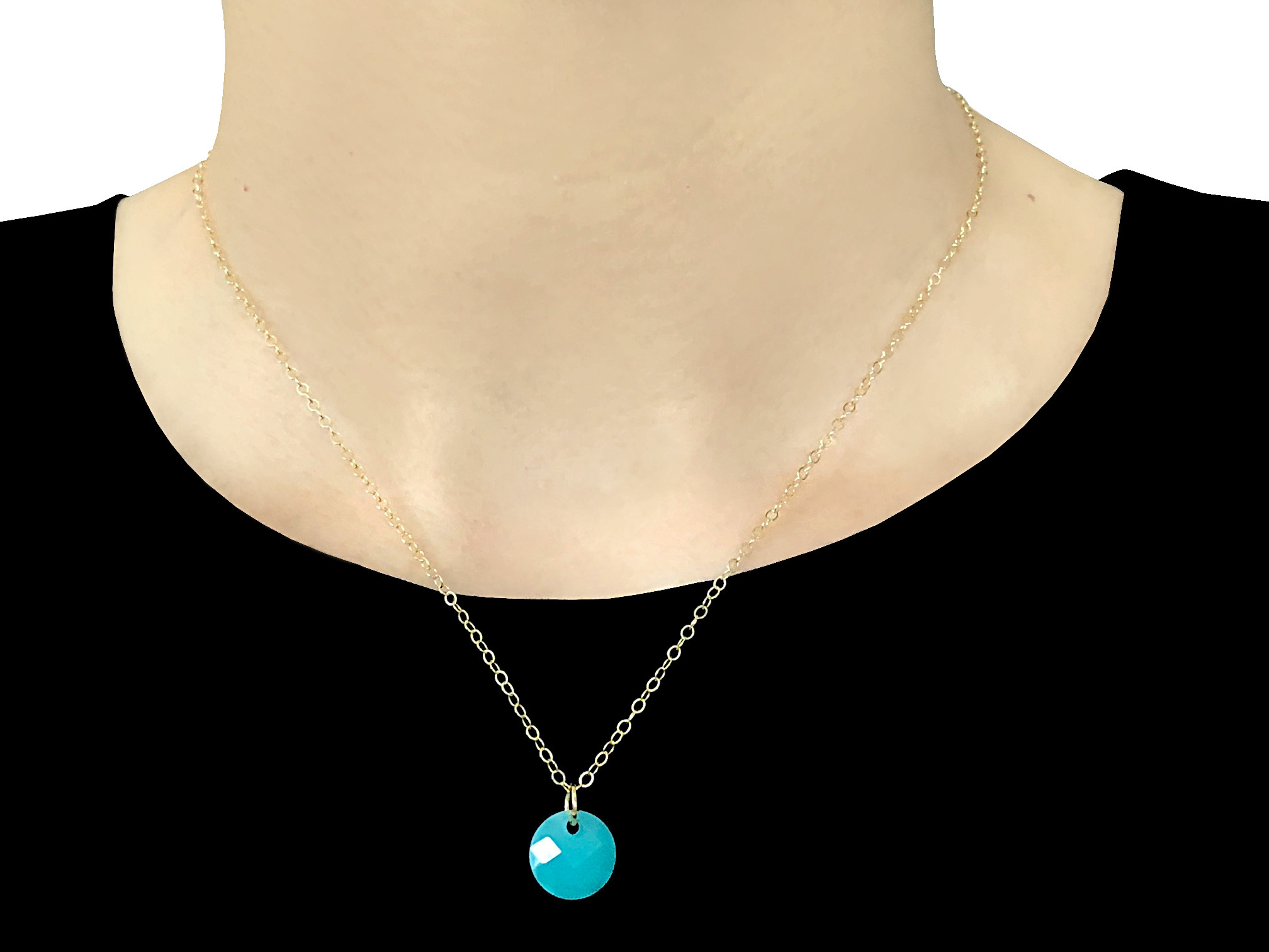 Collier NACIMA or gold filled 14K pendentif pierre naturelle calcédoine aqua bleue