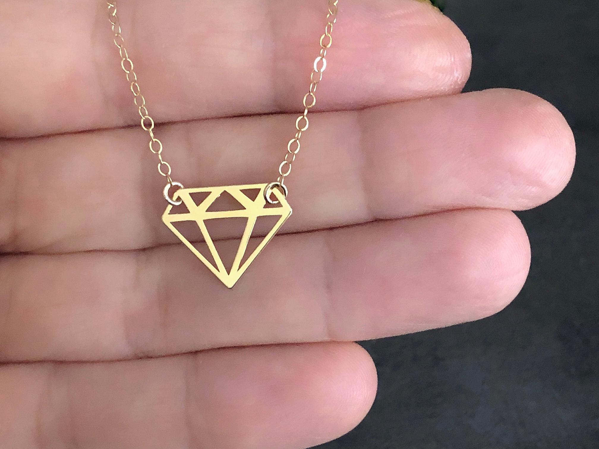 Collier IMANI or gold filled pendentif graphique diamant