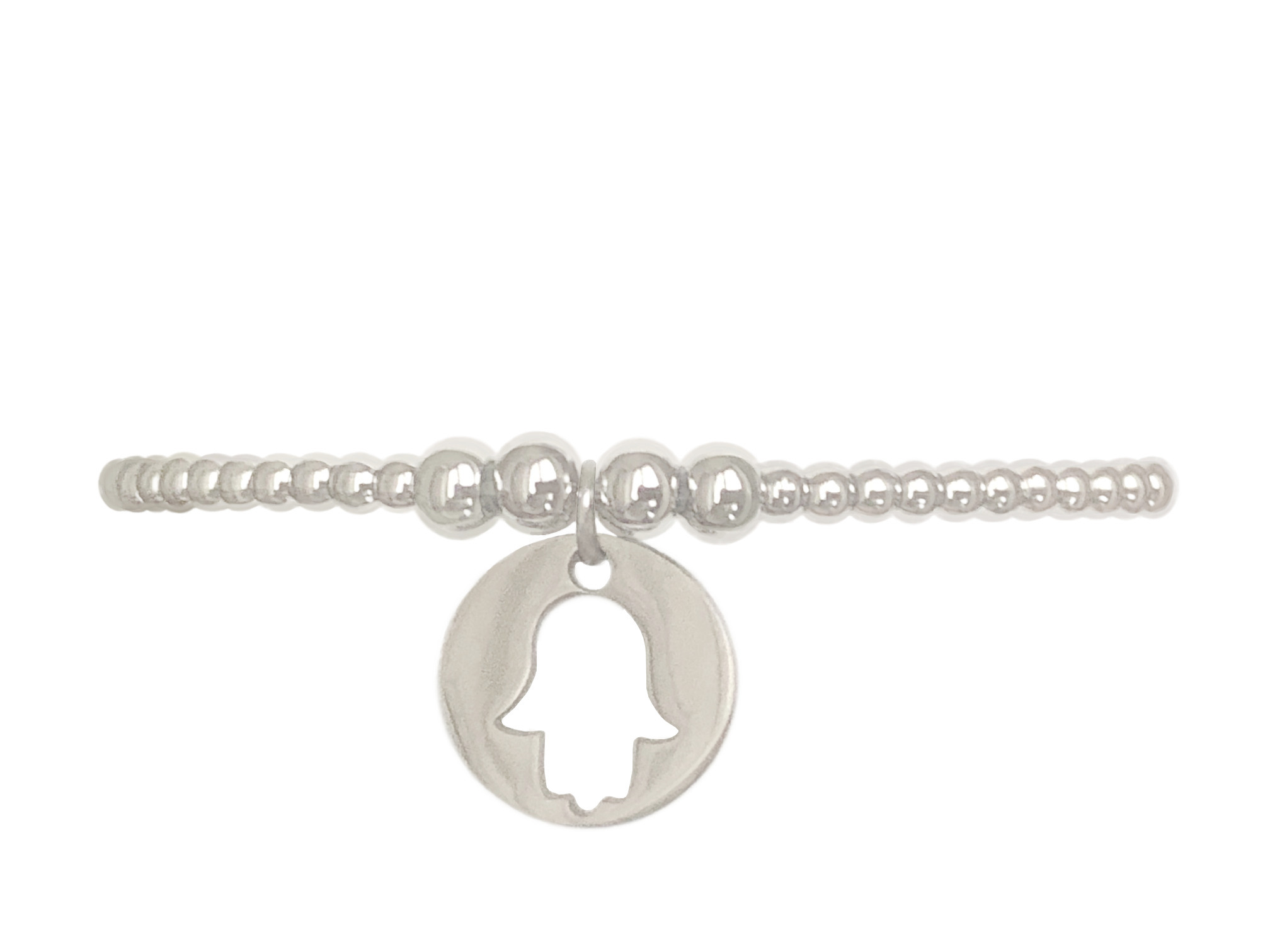 Bracelet KASSAM2 acier inoxydable argent perles et Main de Fatma Hamsa Khamsa Fatima-minimaliste-bohème- MARJANE et Cie