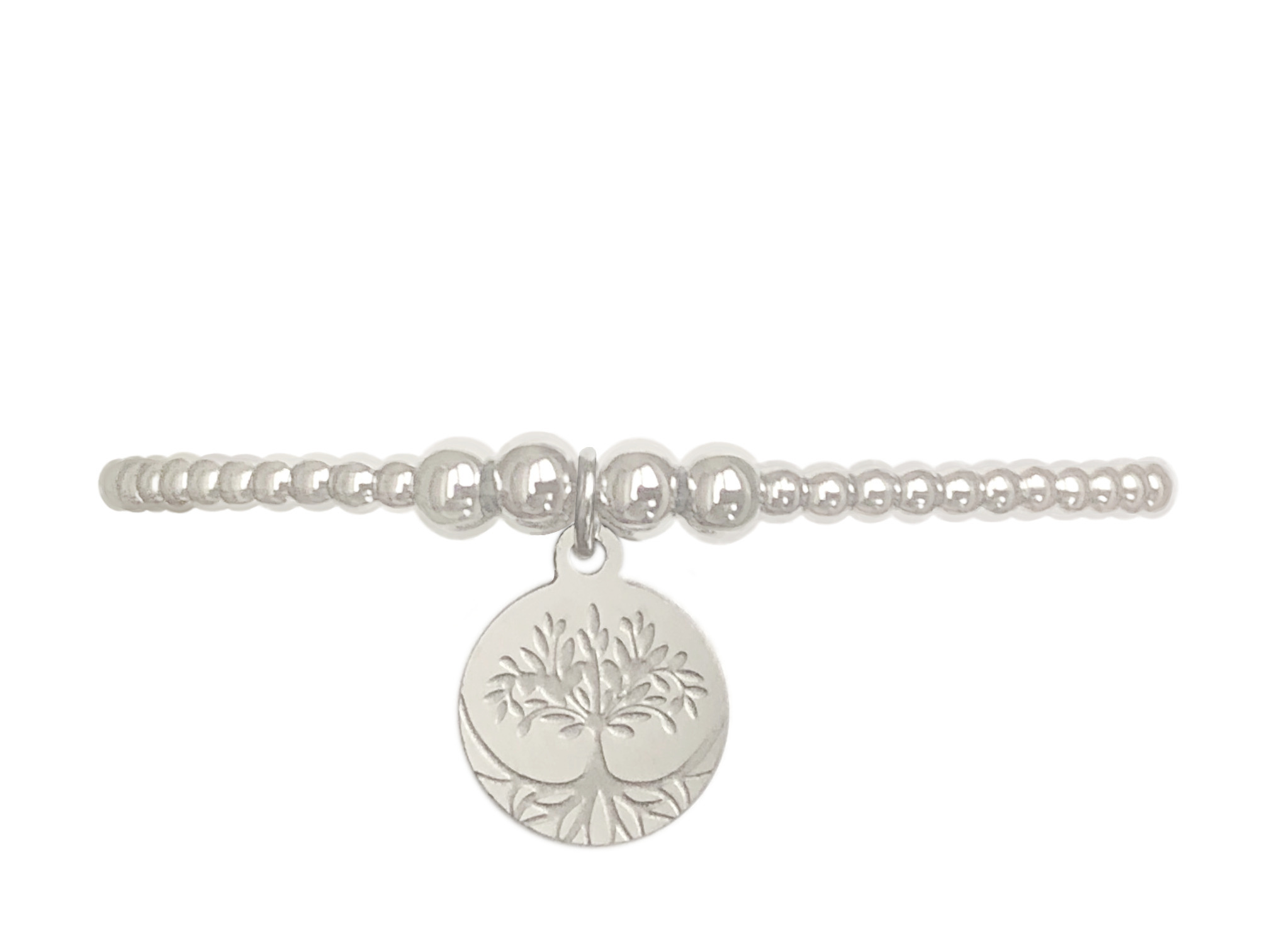 Bracelet KASSAM4 acier inoxydable argent perles et breloque médaille arbre de vie -minimaliste-bohème-MARJANE et Cie