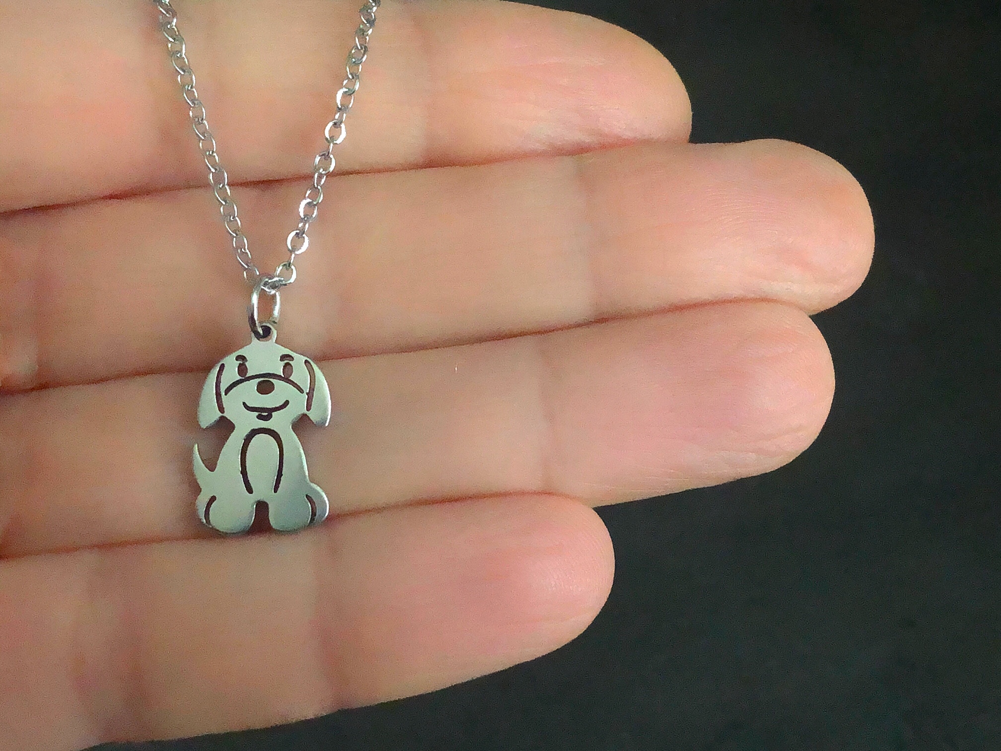 Collier SALIA acier inoxydable argent pendentif chien chiot-bijou enfant