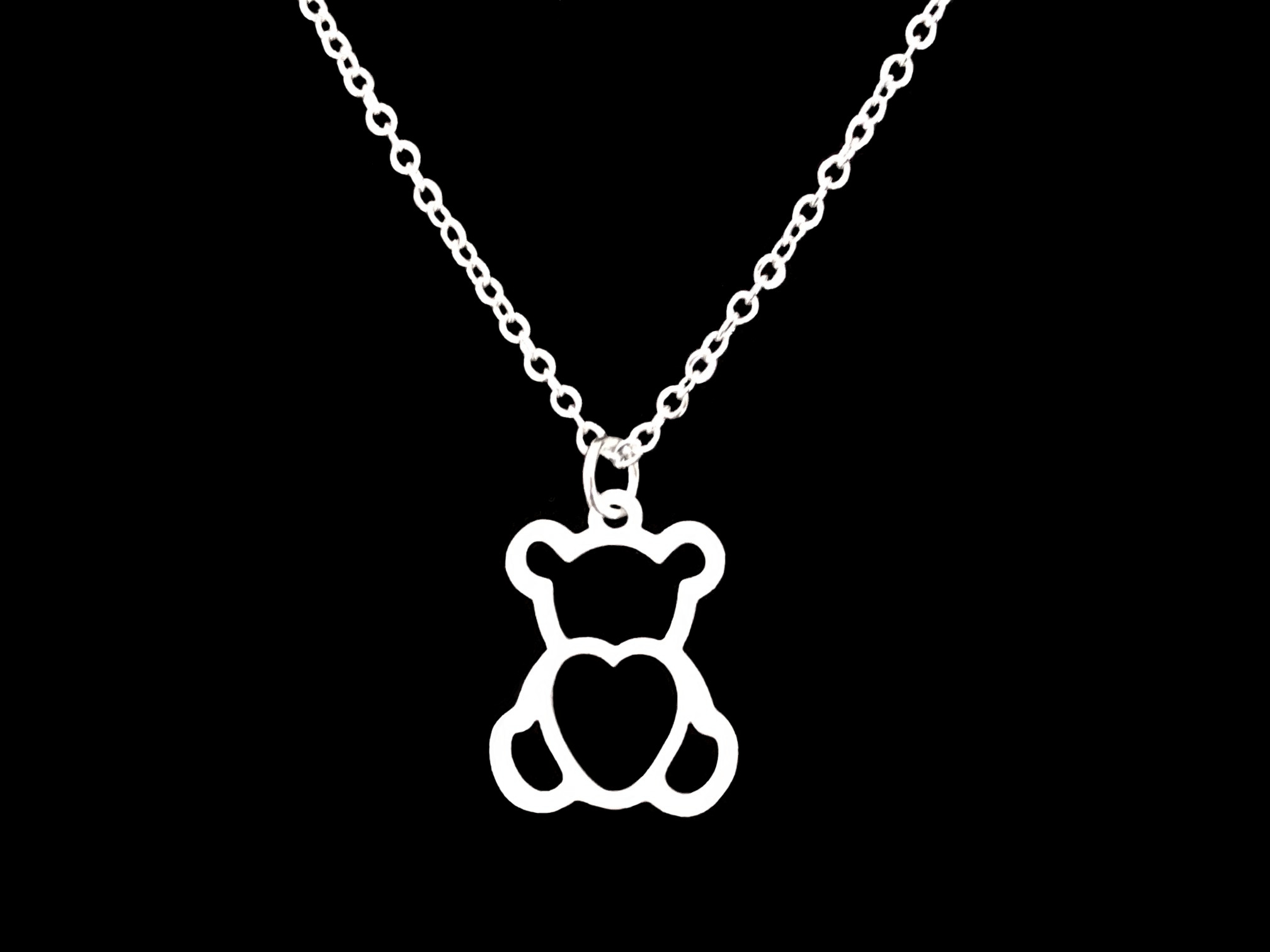 Collier MAJIDA acier inoxydable argent pendentif ourson ours-collier enfant