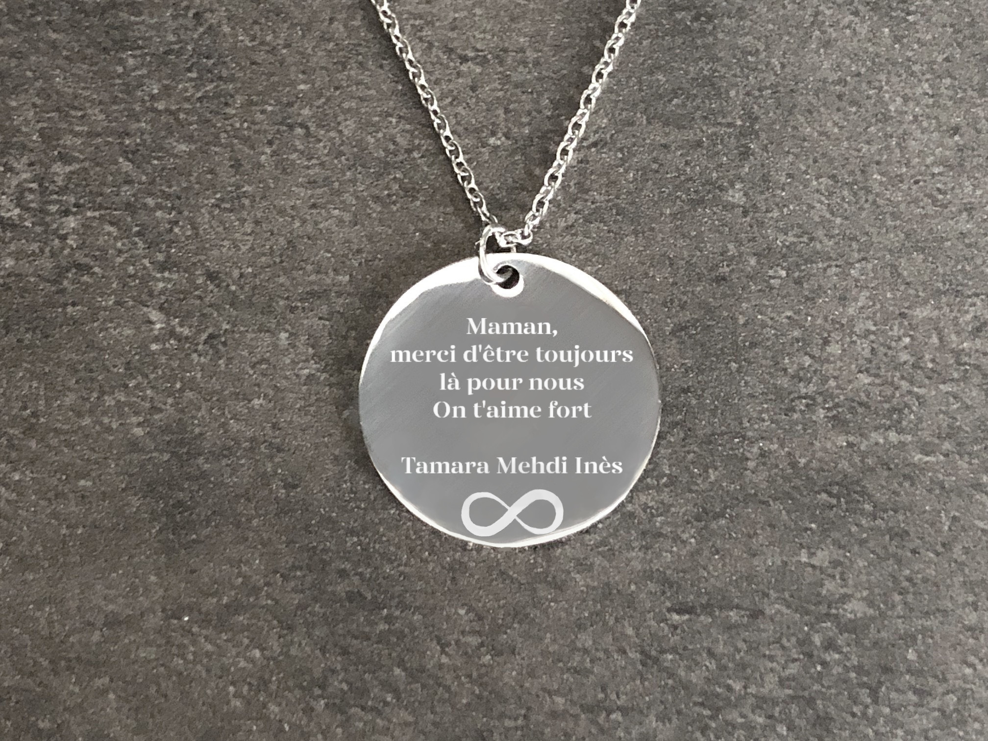 llier CHANA1 acier inoxydable argenté breloque médaille gravure