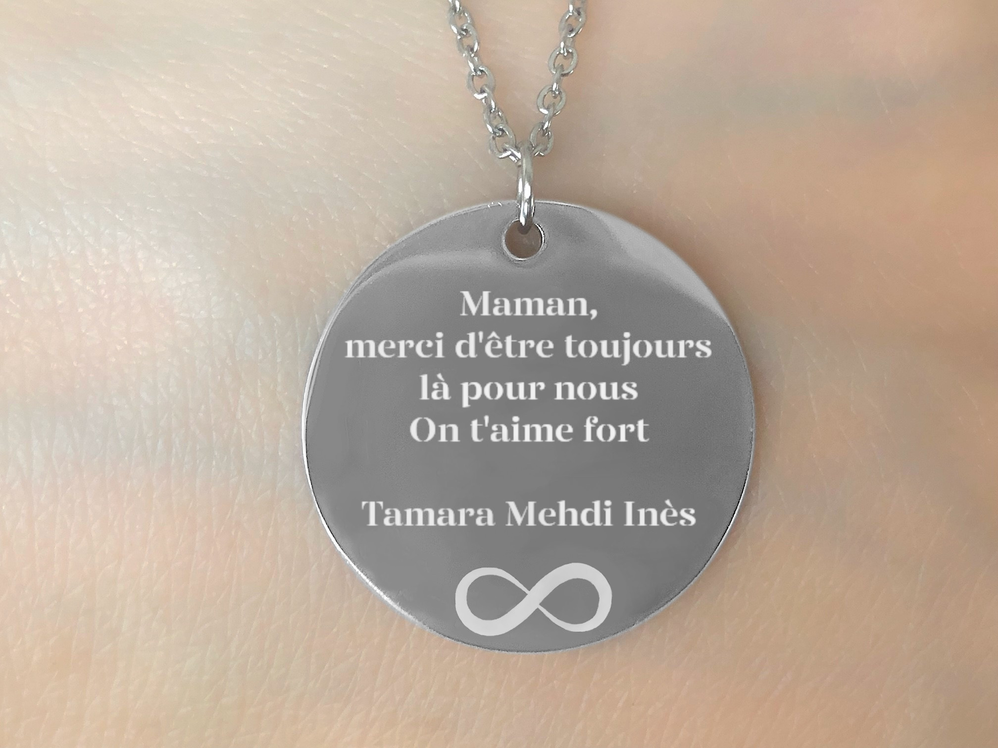 Collier CHANA1 acier inoxydable argenté gravé prénoms - MARJANE et Cie