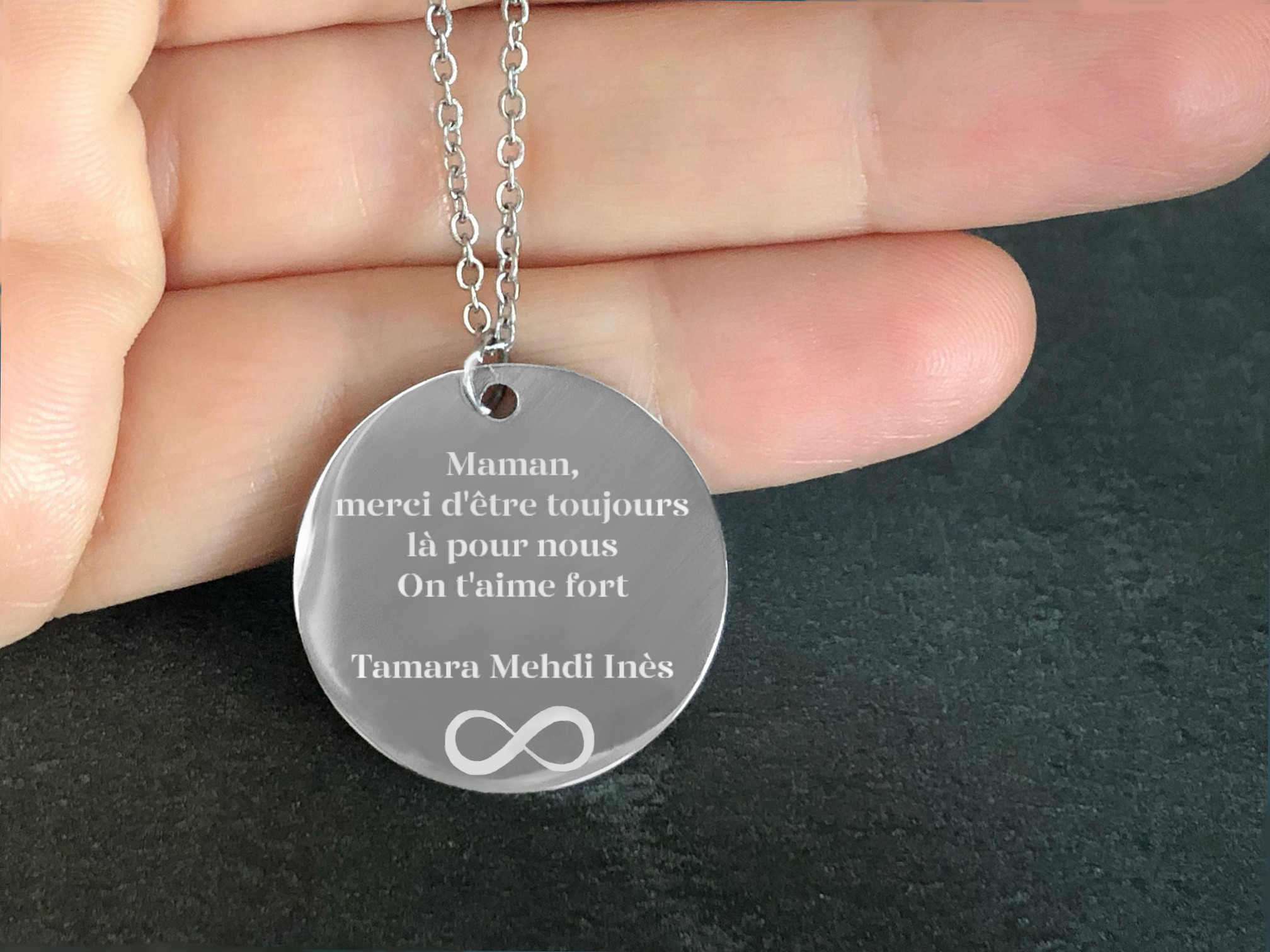 Collier CHANA1 acier inoxydable argent pendentif personnalisé cadeau femme - MARJANE et Cie