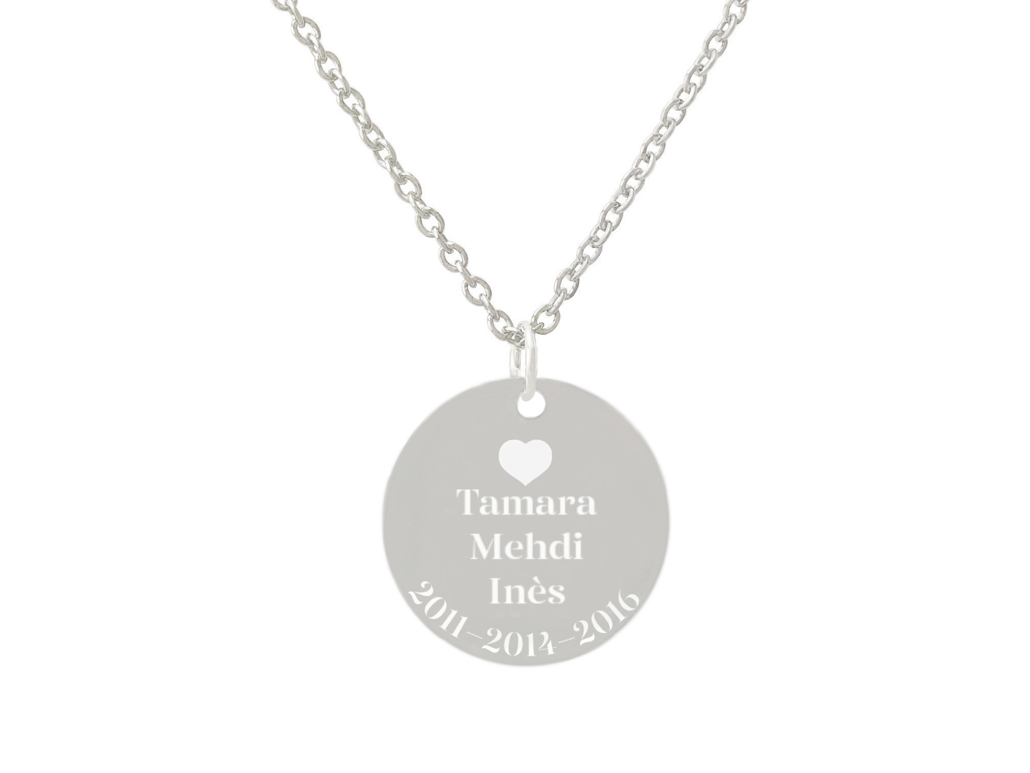 Collier CHANA2 femme acier inoxydable argent pendentif médaille gravée personnalisable - MARJANE et Cie