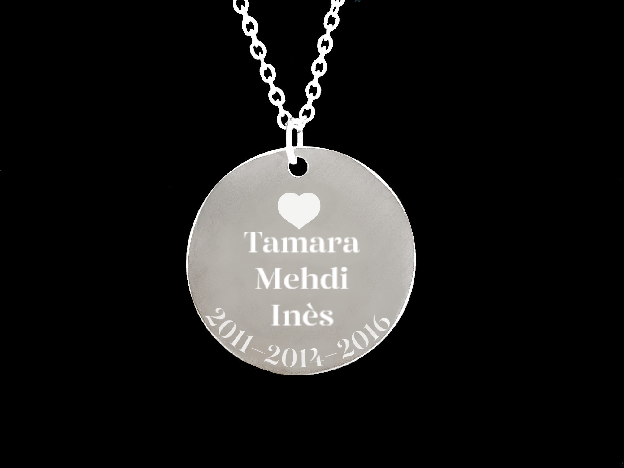 Collier CHANA2 acier inoxydable argent pendentif médaille gravée personnalisée - MARJANE et Cie