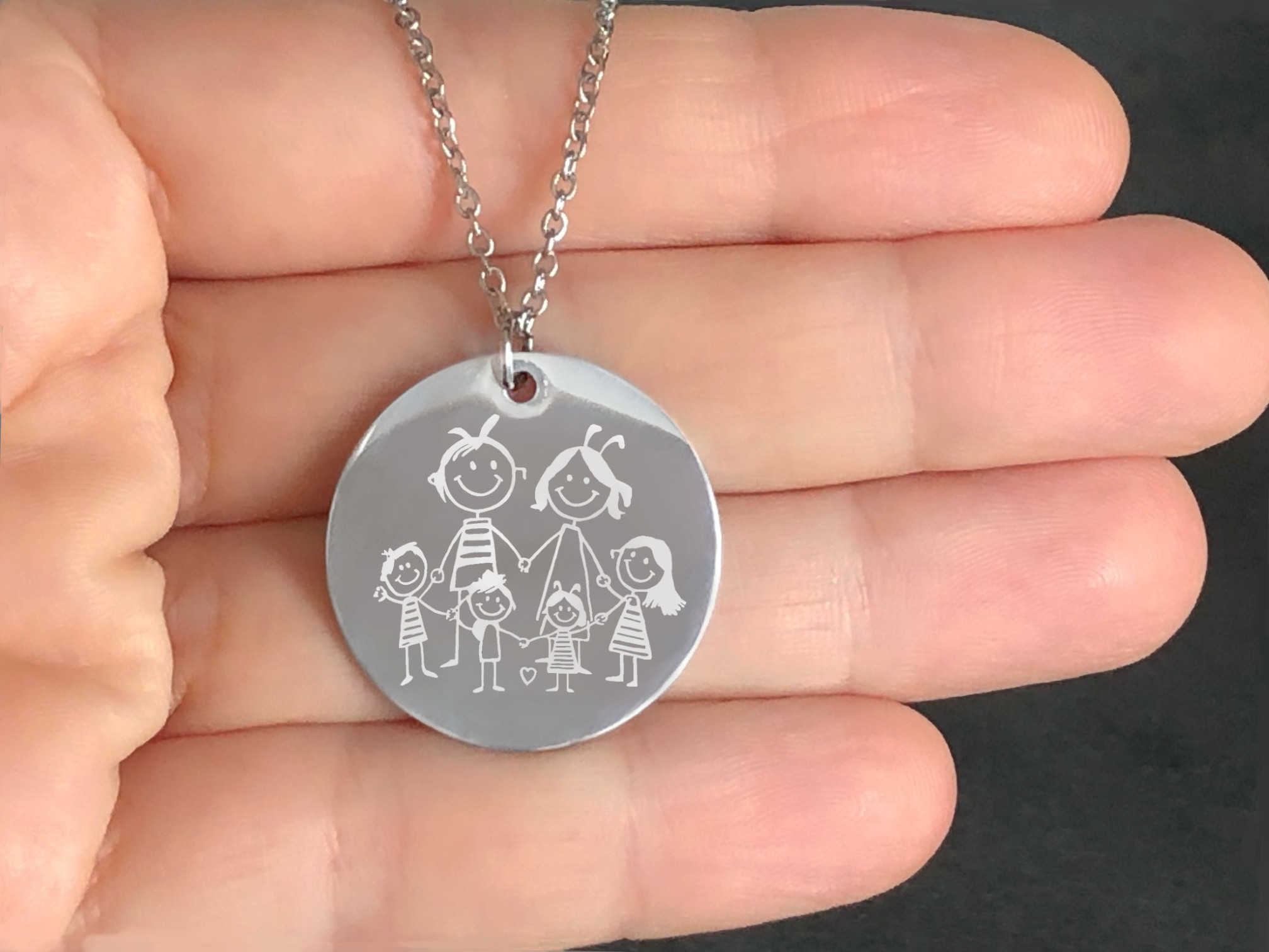 Collier CHANA3 acier inoxydable argent médaille personnalisée personnalisable message manuscrit - MARJANE et Cie