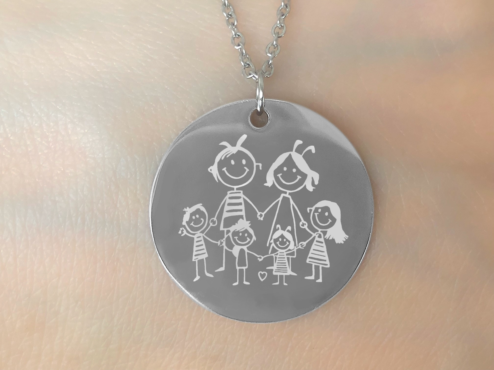 Collier CHANA3 acier inoxydable argenté pendentif gravé dessin - MARJANE et Cie