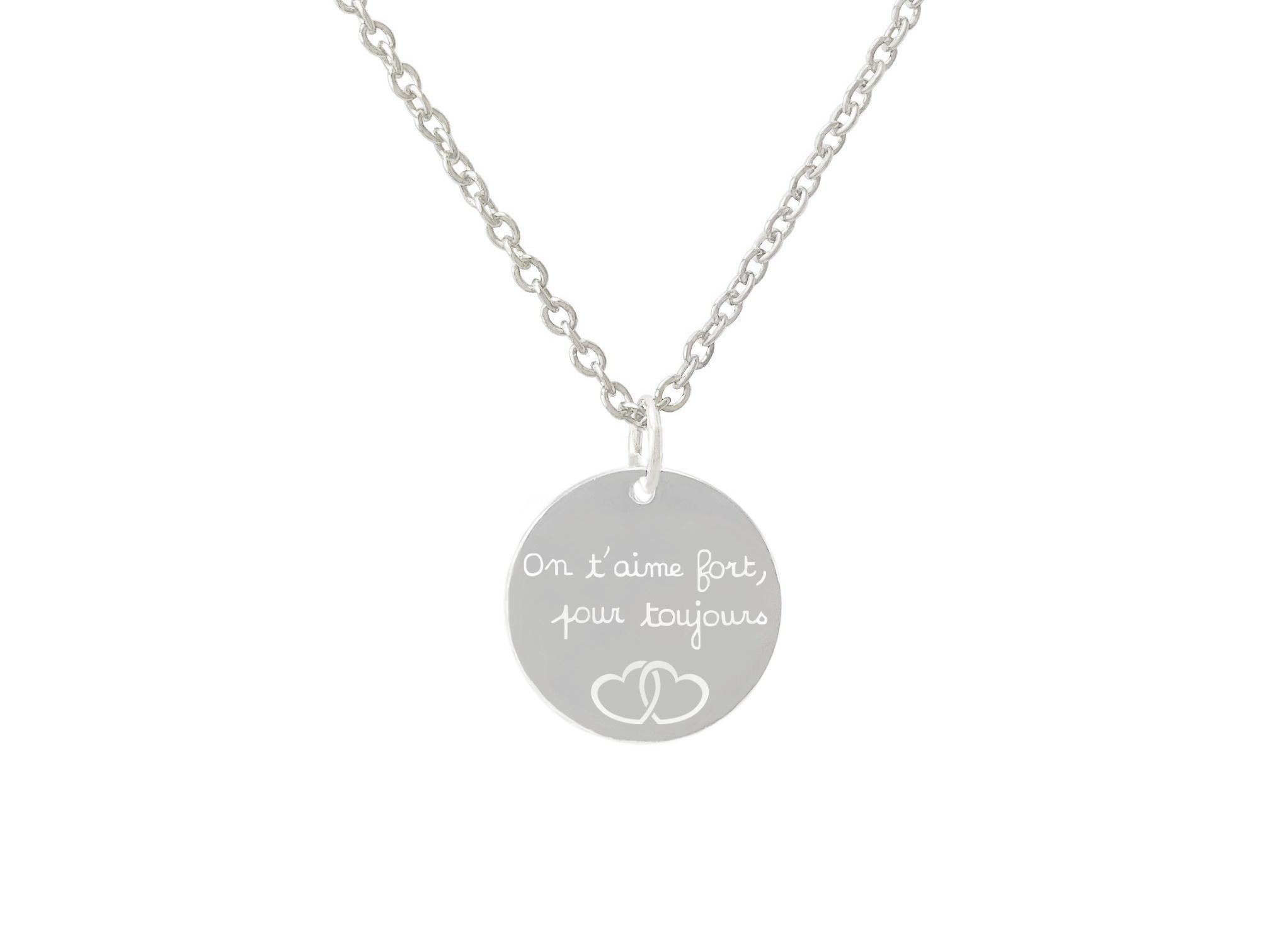 Collier ASMA1 femme acier inoxydable argent pendentif médaille gravée personnalisée - MARJANE et Cie