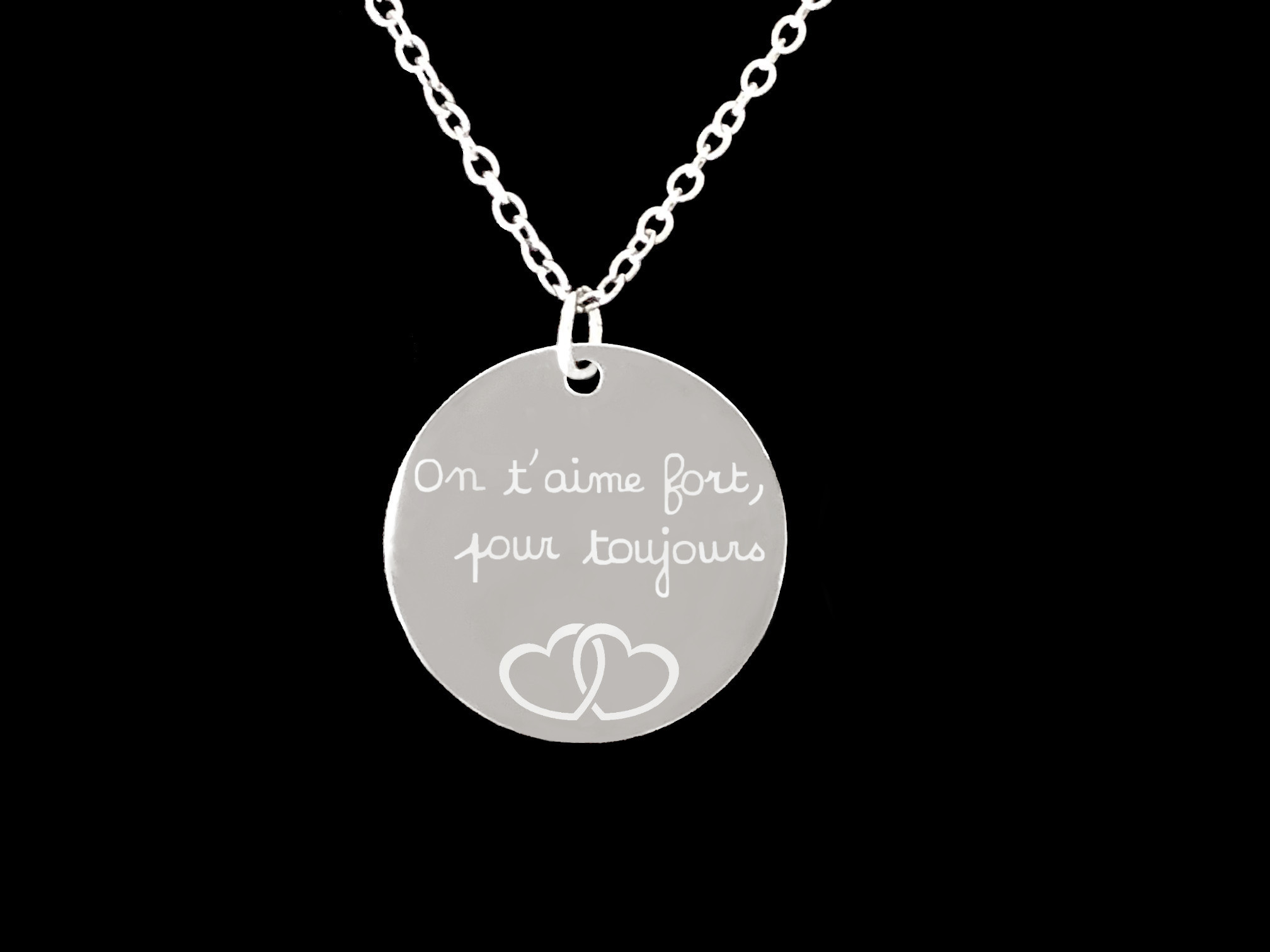 Collier ASMA1 acier inoxydable argent pendentif médaille gravée personnalisable - MARJANE et Cie
