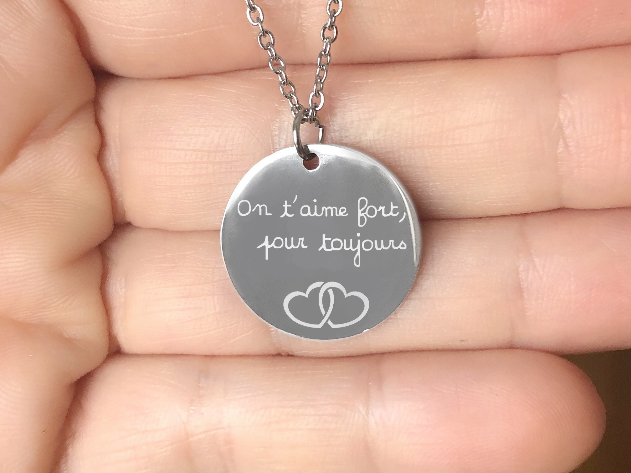 Collier ASMA1 femme acier inoxydable argent médaille personnalisée personnalisable fête des mères - MARJANE et Cie