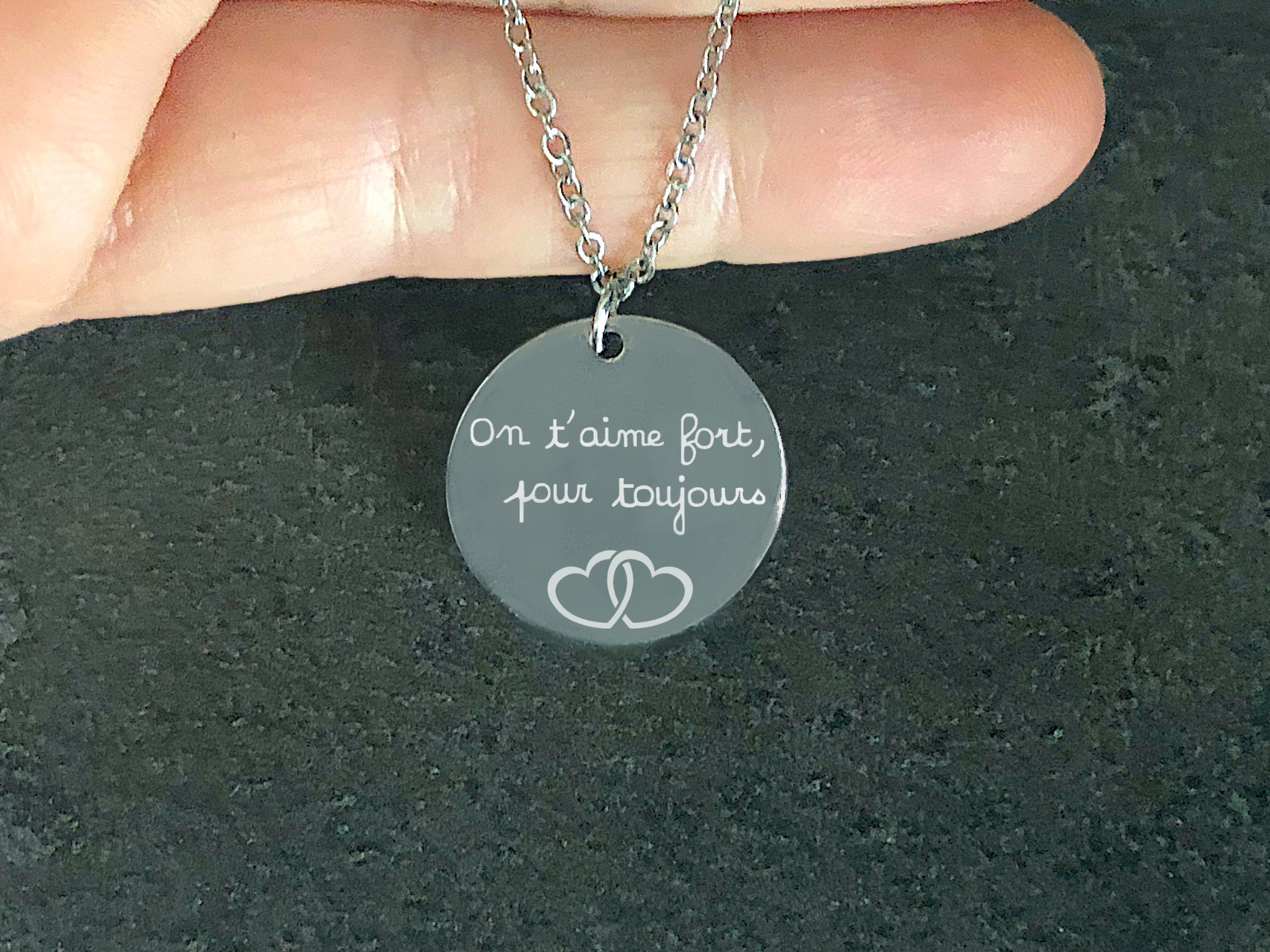 Collier ASMA1 acier inoxydable argent pendentif personnalisé cadeau femme fête des mères - MARJANE et Cie