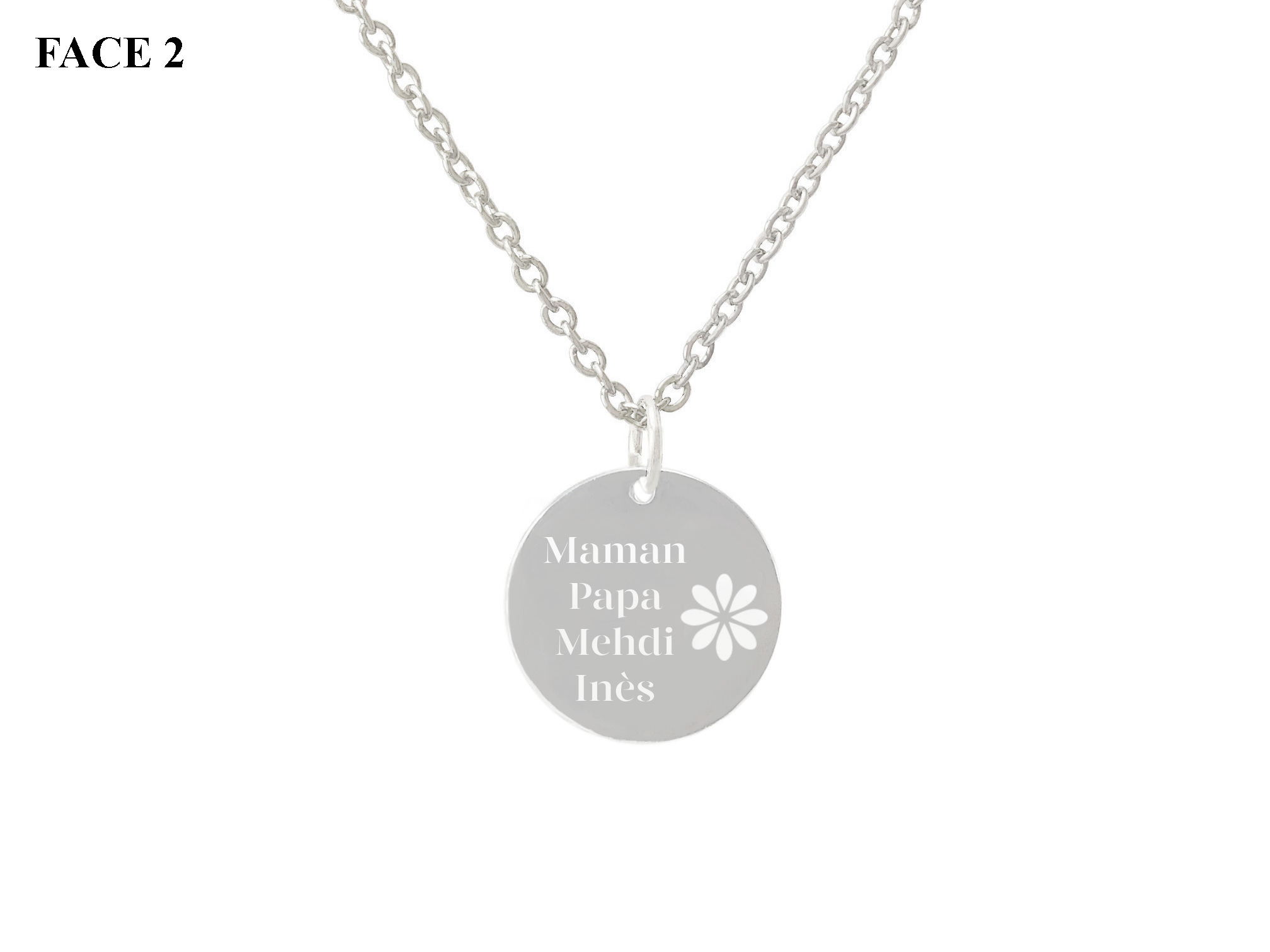 Collier ASMA1 acier inoxydable argenté breloque médaille gravure message - MARJANE et Cie