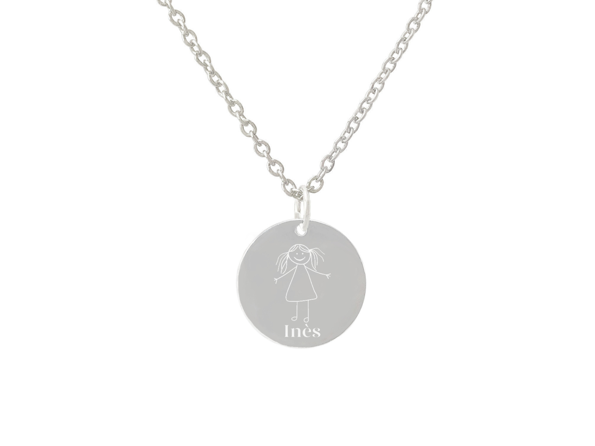 Collier ASMA3 femme acier inoxydable argent pendentif médaille gravée personnalisée dessin - MARJANE et Cie