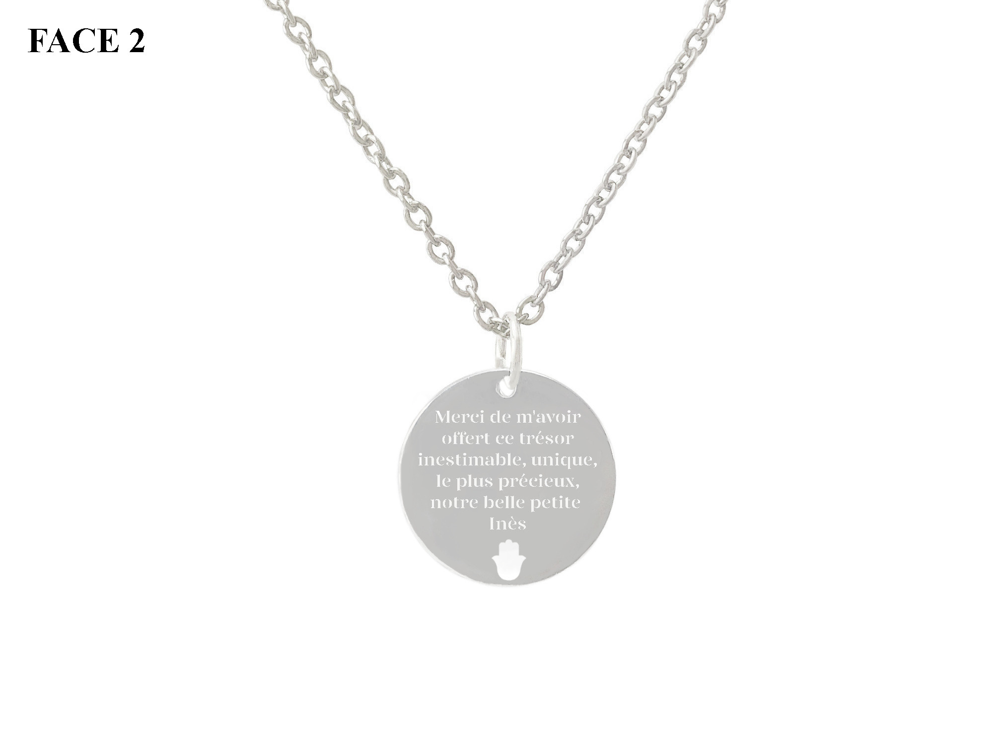 Collier ASMA5 acier inoxydable argent médaille gravée cadeau fête des mères - MARJANE et Cie