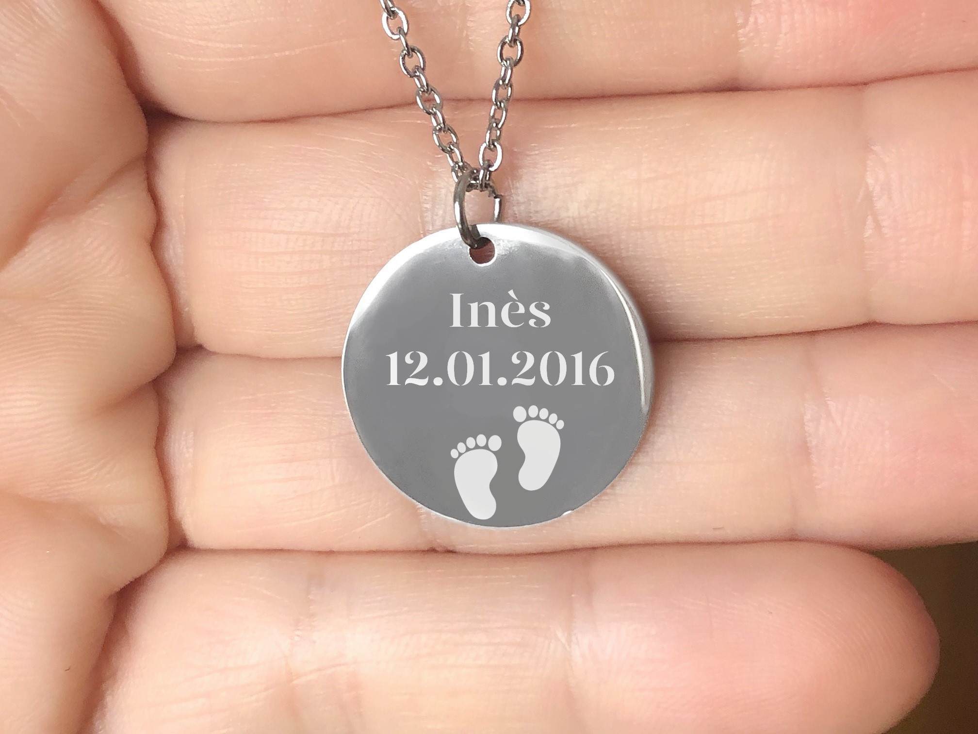 Collier ASMA5 acier inoxydable argent pendentif gravure personnalisé - MARJANE et Cie