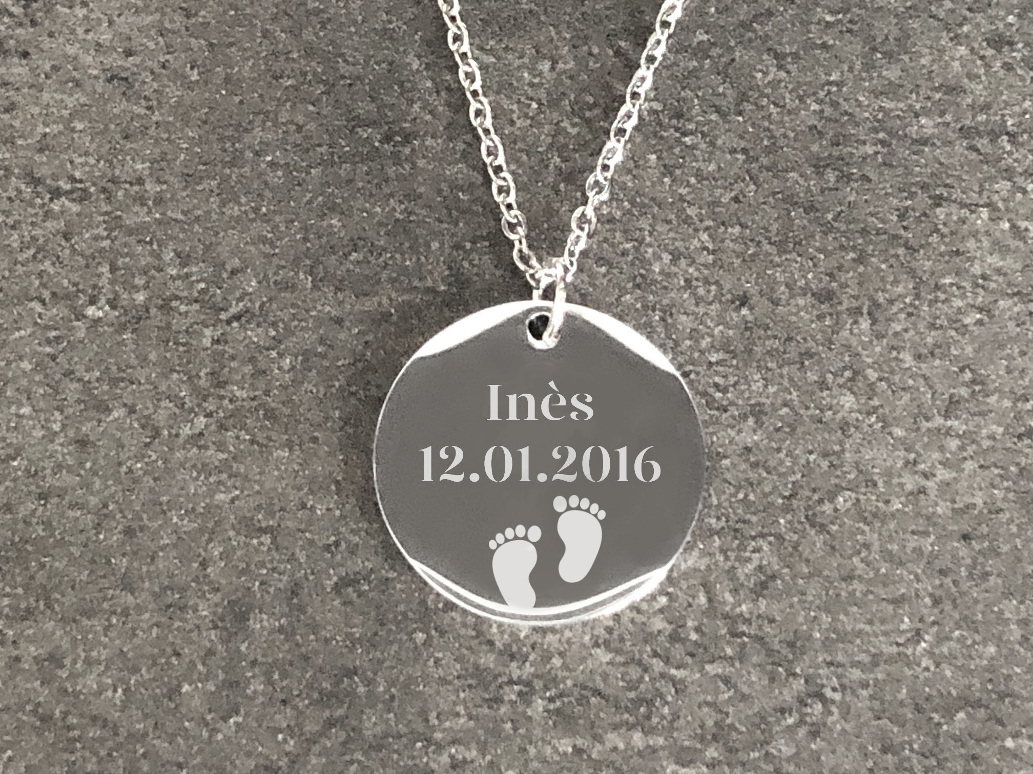 Collier ASMA5 acier inoxydable argent médaille gravée personnalisable mots - MARJANE et Cie