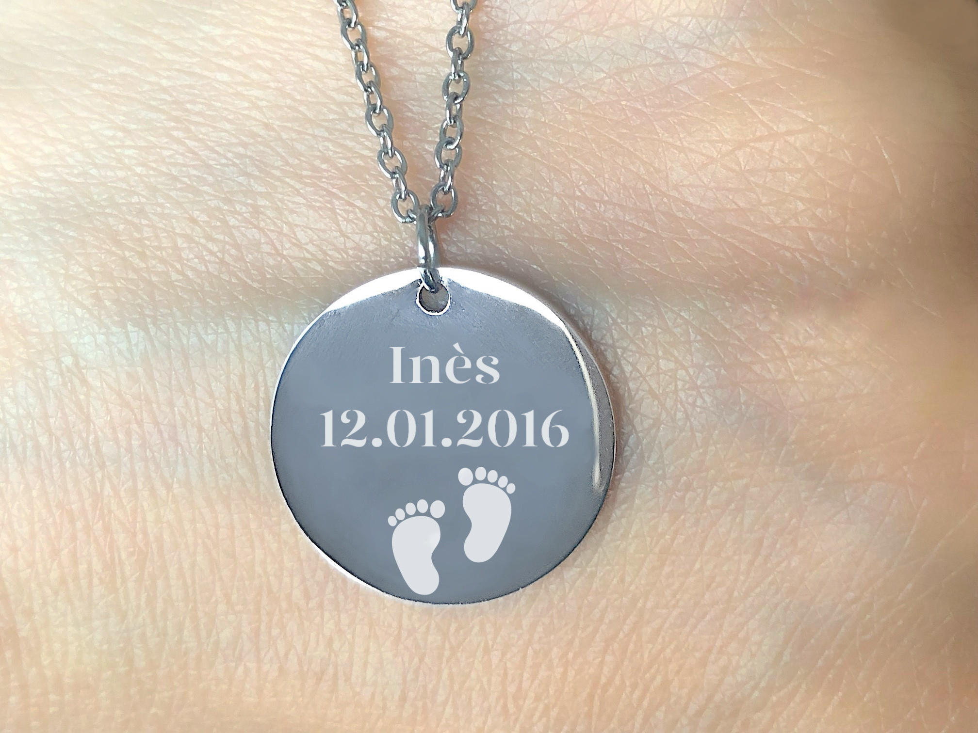 Collier ASMA5 acier inoxydable argent médaille personnalisable cadeau anniversaire - MARJANE et Cie