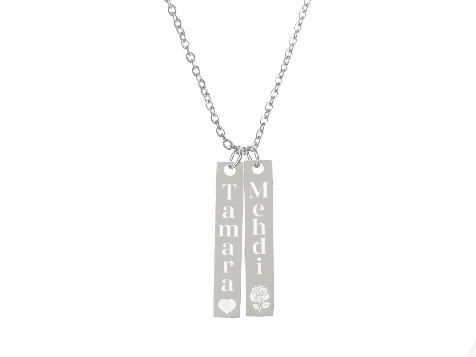 Collier HELIYA1 femme acier inoxydable argent pendentif barre gravé personnalisé minimaliste - MARJANE et Cie