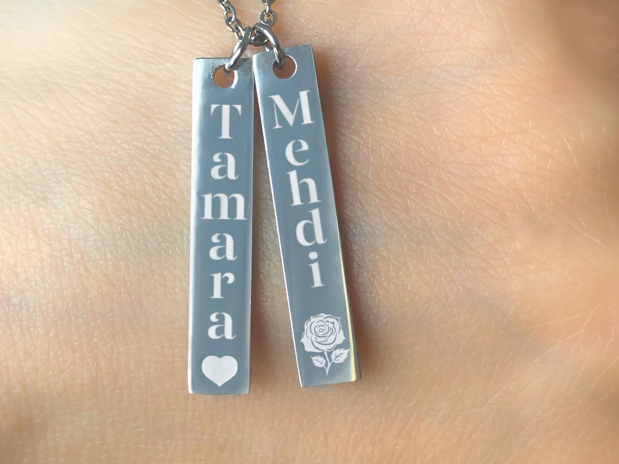 Collier HELIYA1 acier inoxydable argent pendentif gravure personnalisé - MARJANE et Cie