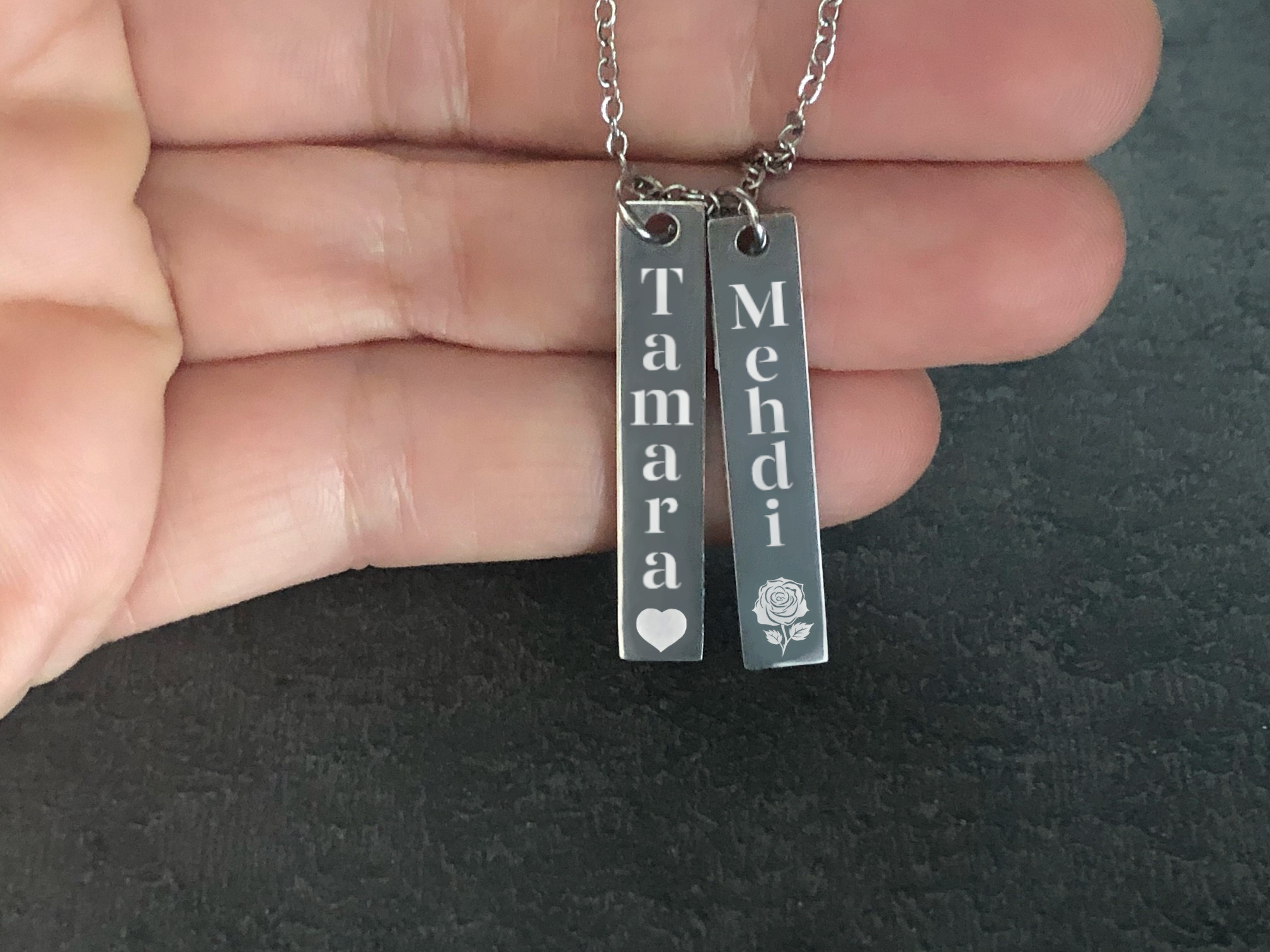 Collier HELIYA1 acier inoxydable argent médaille barre personnalisable cadeau saint valentin - MARJANE et Cie
