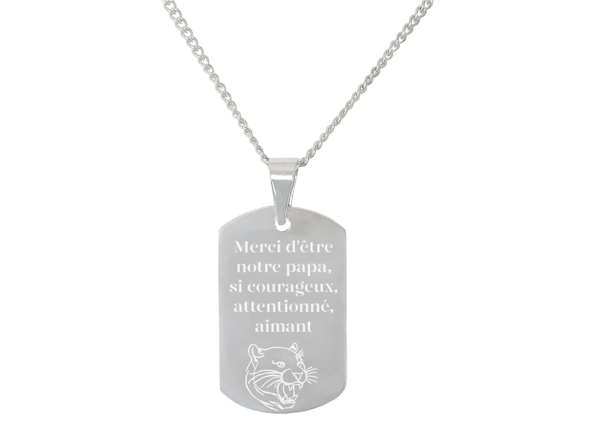 Collier KAMIL1 homme acier inoxydable argent médaille gravée personnalisée minimaliste - MARJANE et Cie