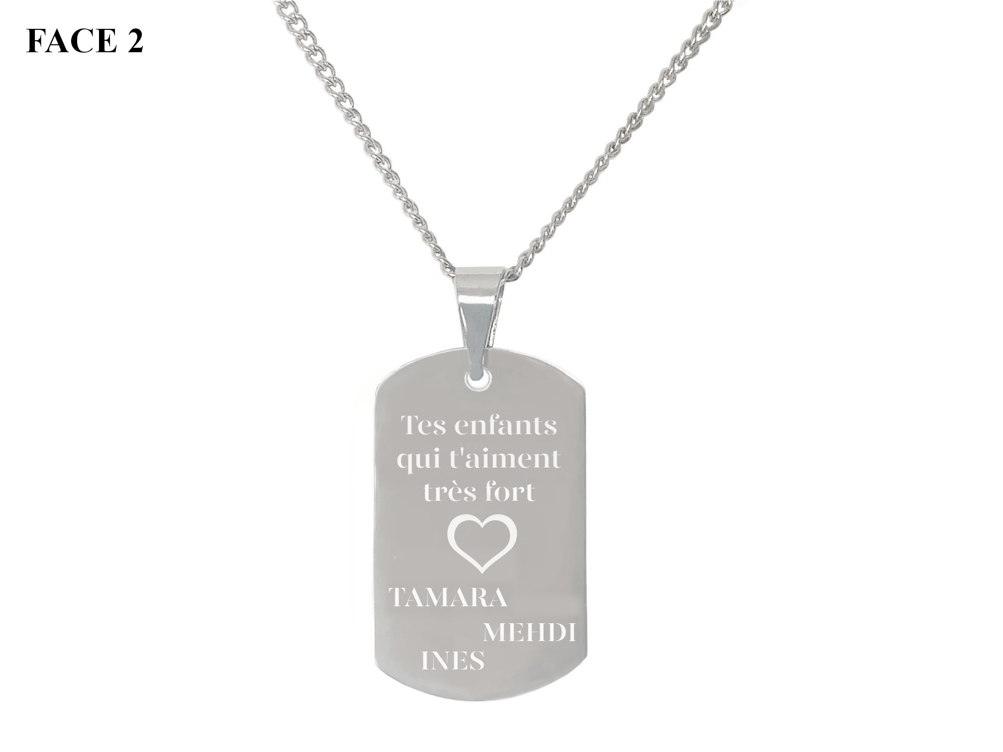 Collier KAMIL1 homme acier inoxydable argent médaille militaire gravée personnalisable message - MARJANE et Cie