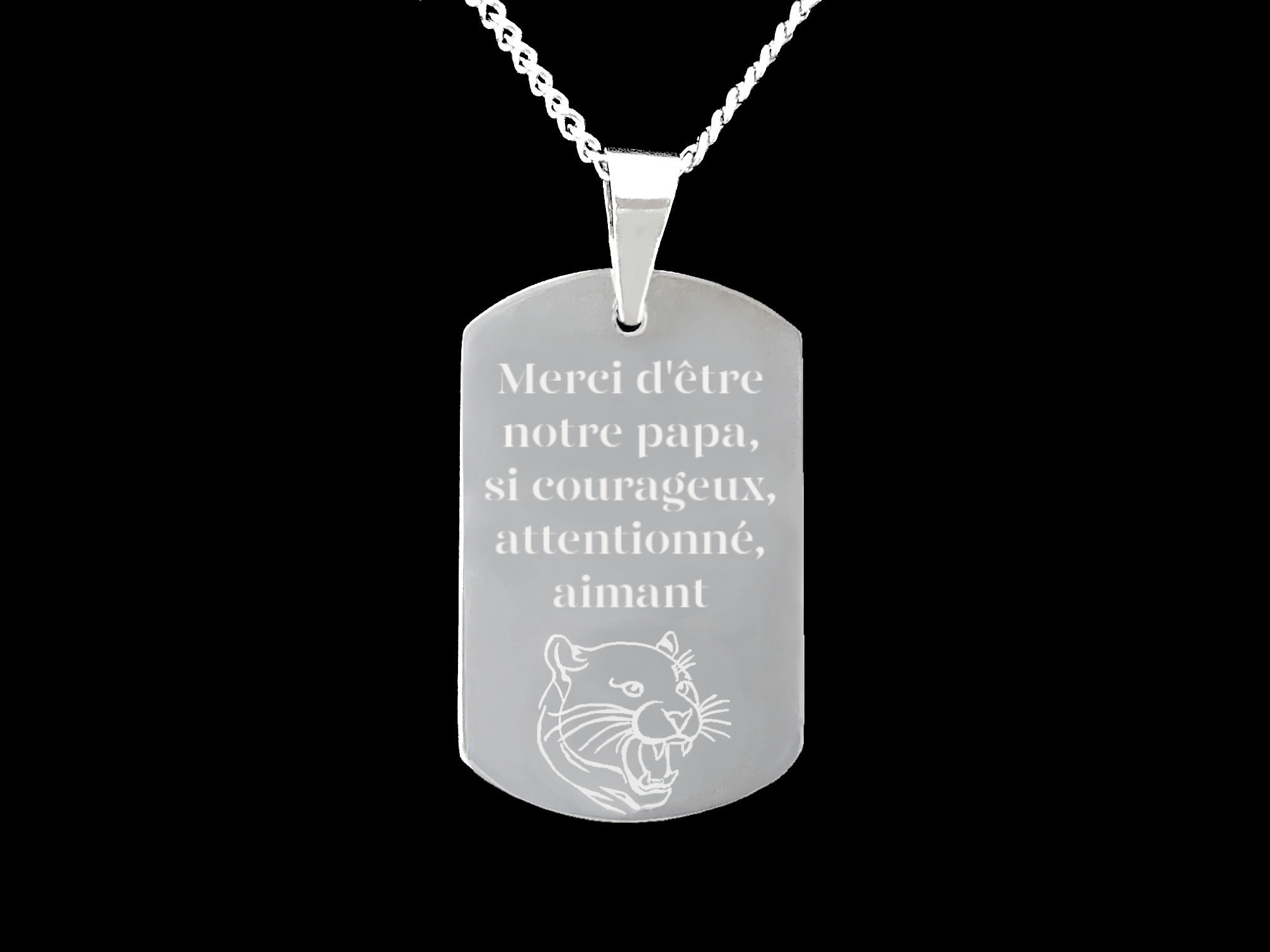 Collier KAMIL1 homme acier inoxydable argent pendentif gravure personnalisé mots - MARJANE et Cie