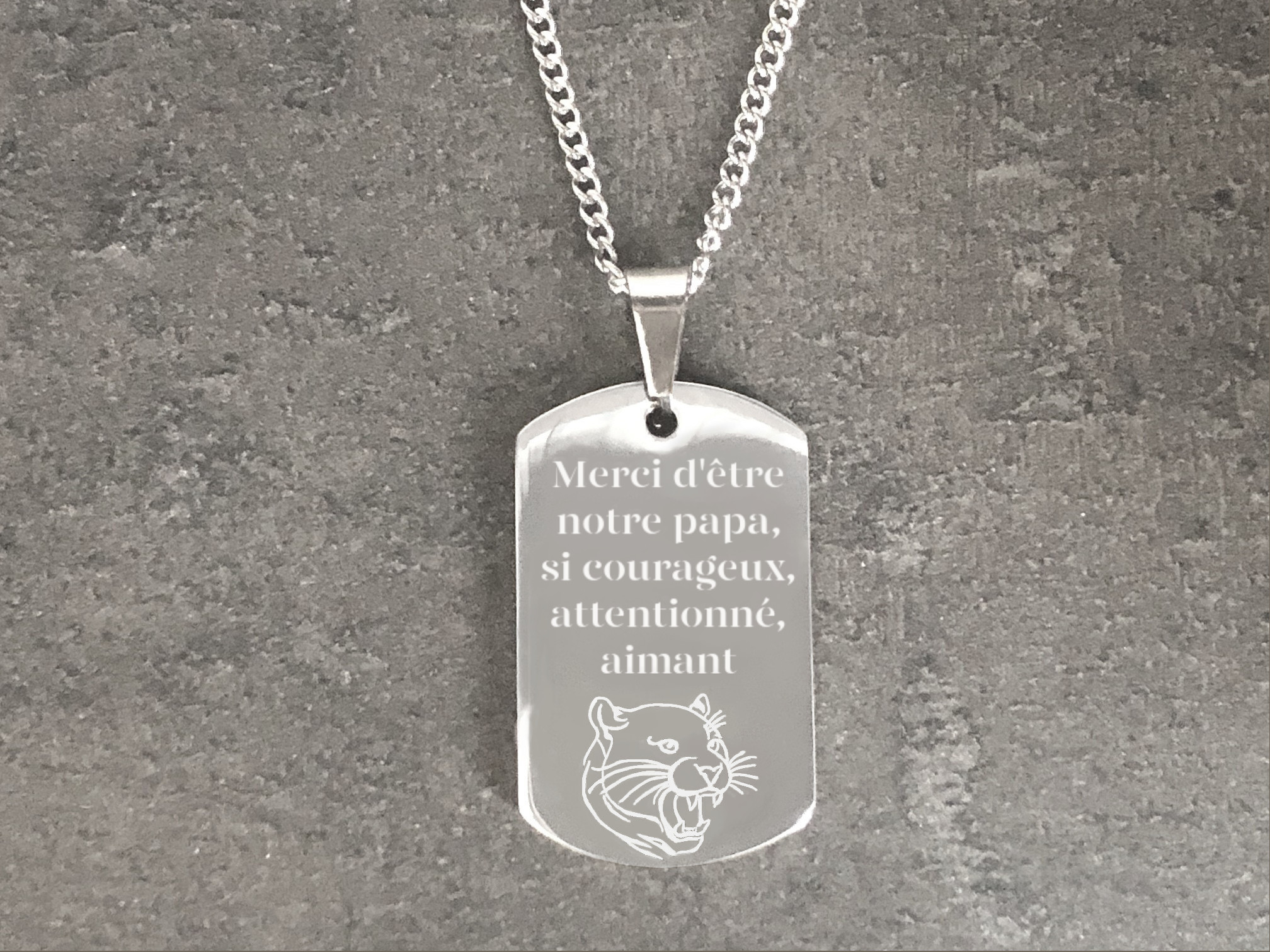 Collier KAMIL1 homme acier inoxydable argent médaille militaire personnalisable cadeau anniversaire - MARJANE et Cie