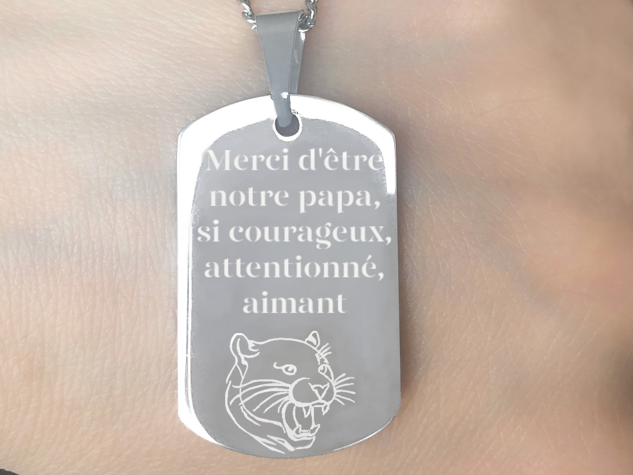 Collier KAMIL1 homme acier inoxydable argenté pendentif gravé personnalisable pour papa - MARJANE et Cie