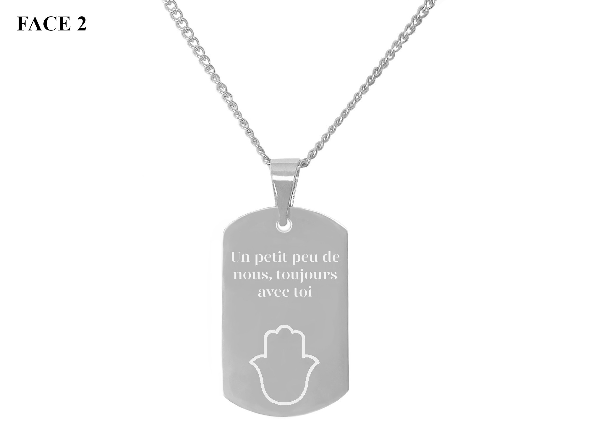 Collier KAMIL2 homme acier inoxydable argent médaille militaire gravée personnalisée - MARJANE et Cie