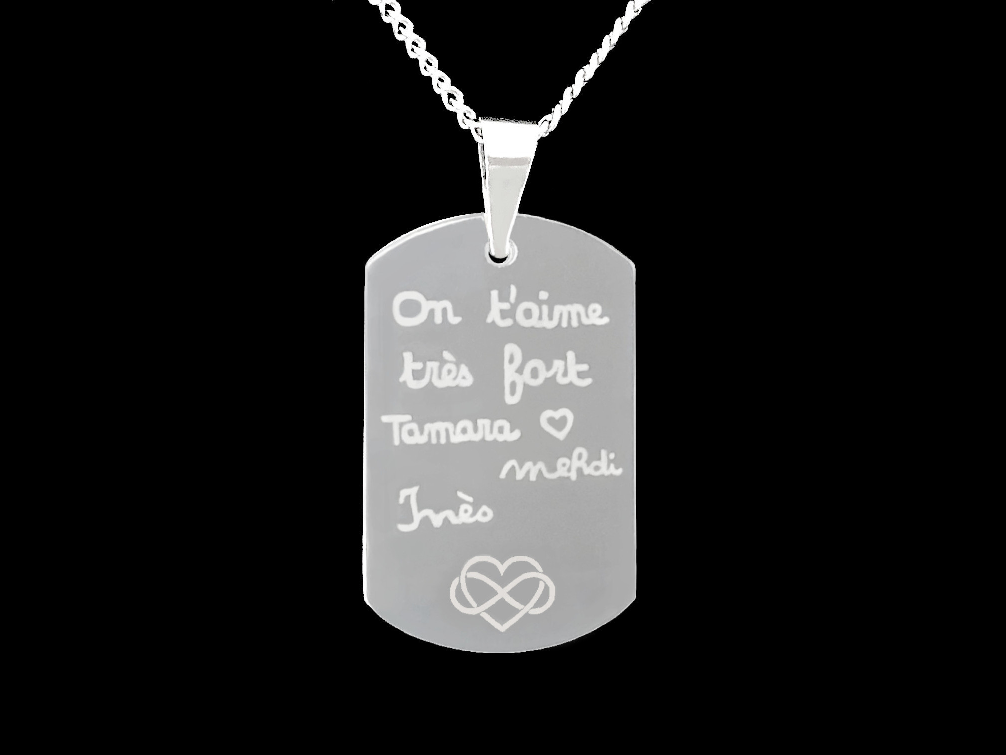 Collier KAMIL2 homme acier inoxydable argent médaille gravée cadeau fête des pères - MARJANE et Cie