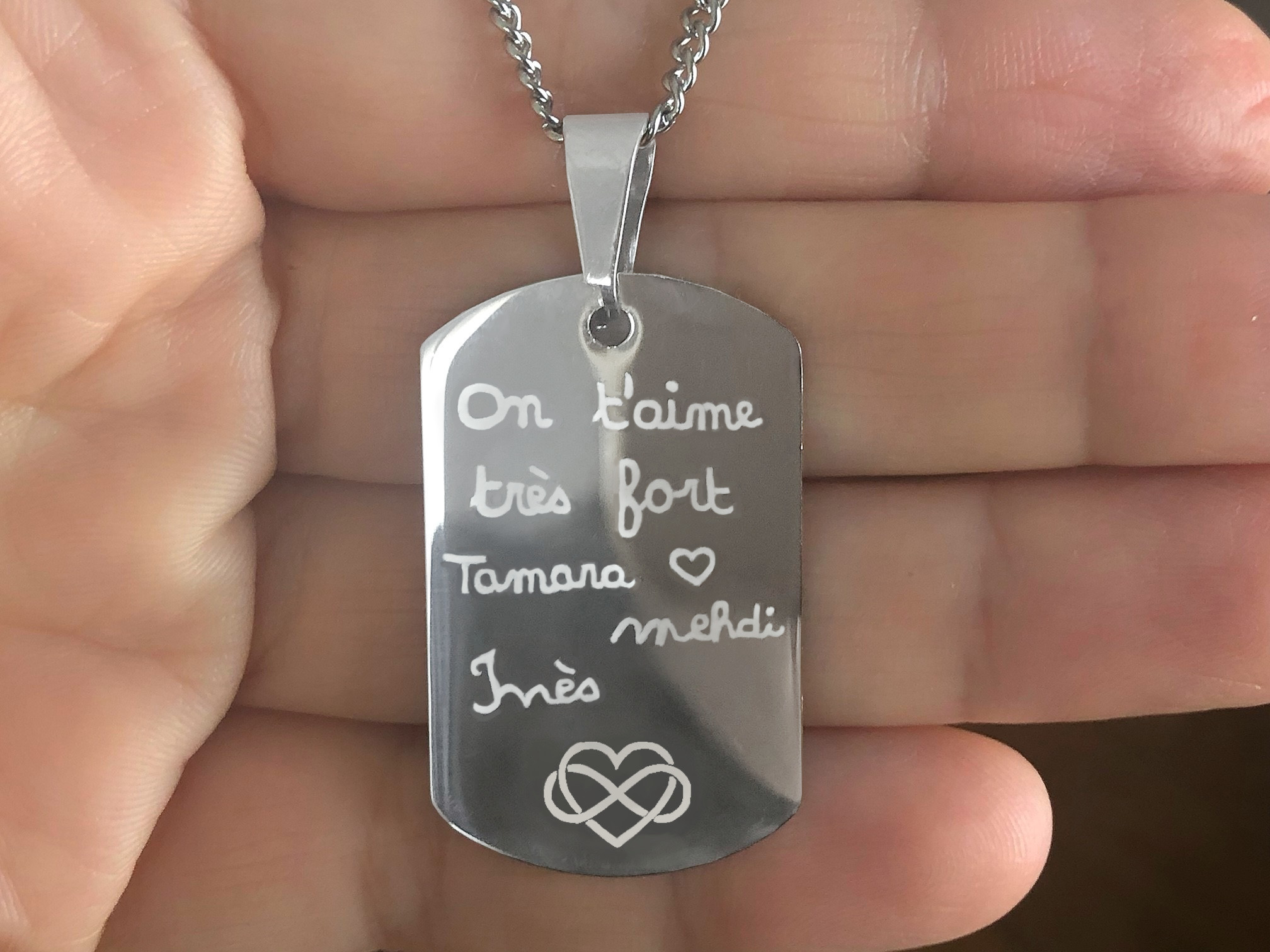 Collier KAMIL2 homme acier inoxydable argent pendentif gravure personnalisable - MARJANE et Cie