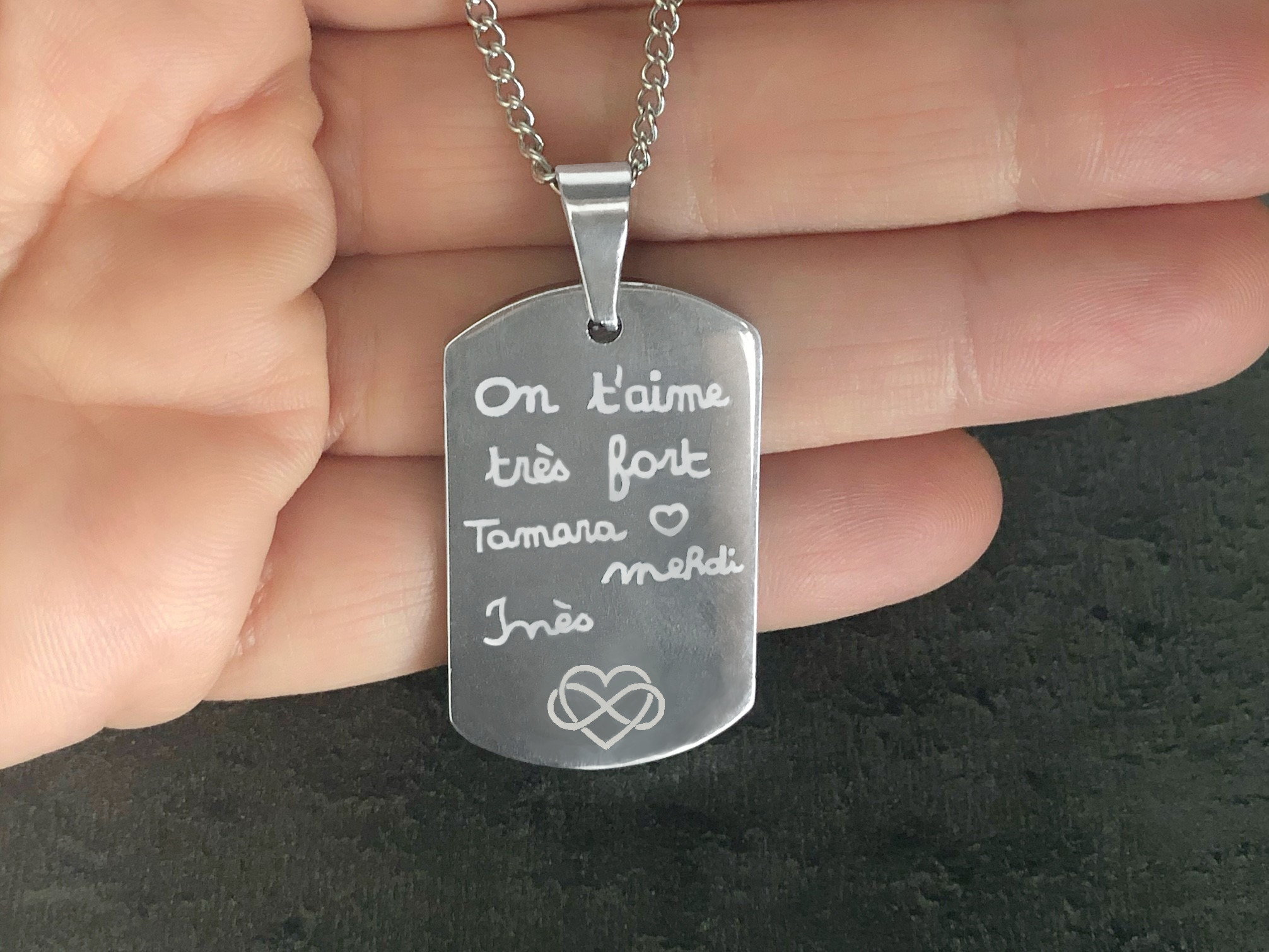 Collier KAMIL2 homme acier inoxydable argent médaille militaire personnalisée cadeau anniversaire - MARJANE et Cie