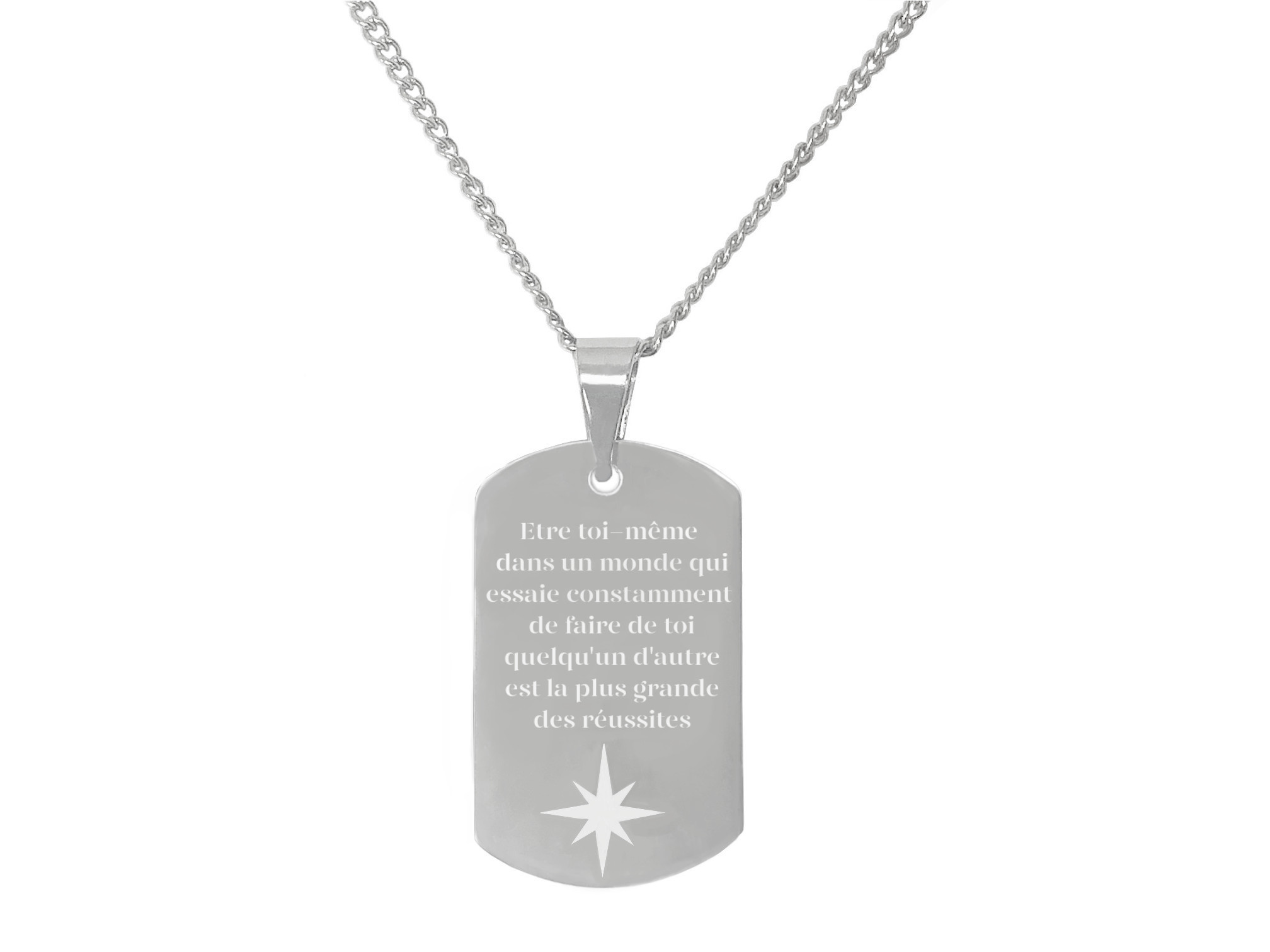 Collier KAMIL3 homme acier inoxydable argent médaille gravée personnalisée minimaliste - MARJANE et Cie