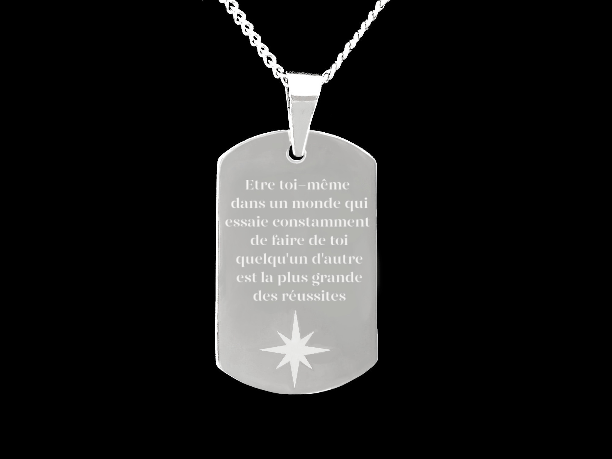 Collier KAMIL3 homme acier inoxydable argent médaille militaire personnalisable cadeau anniversaire - MARJANE et Cie