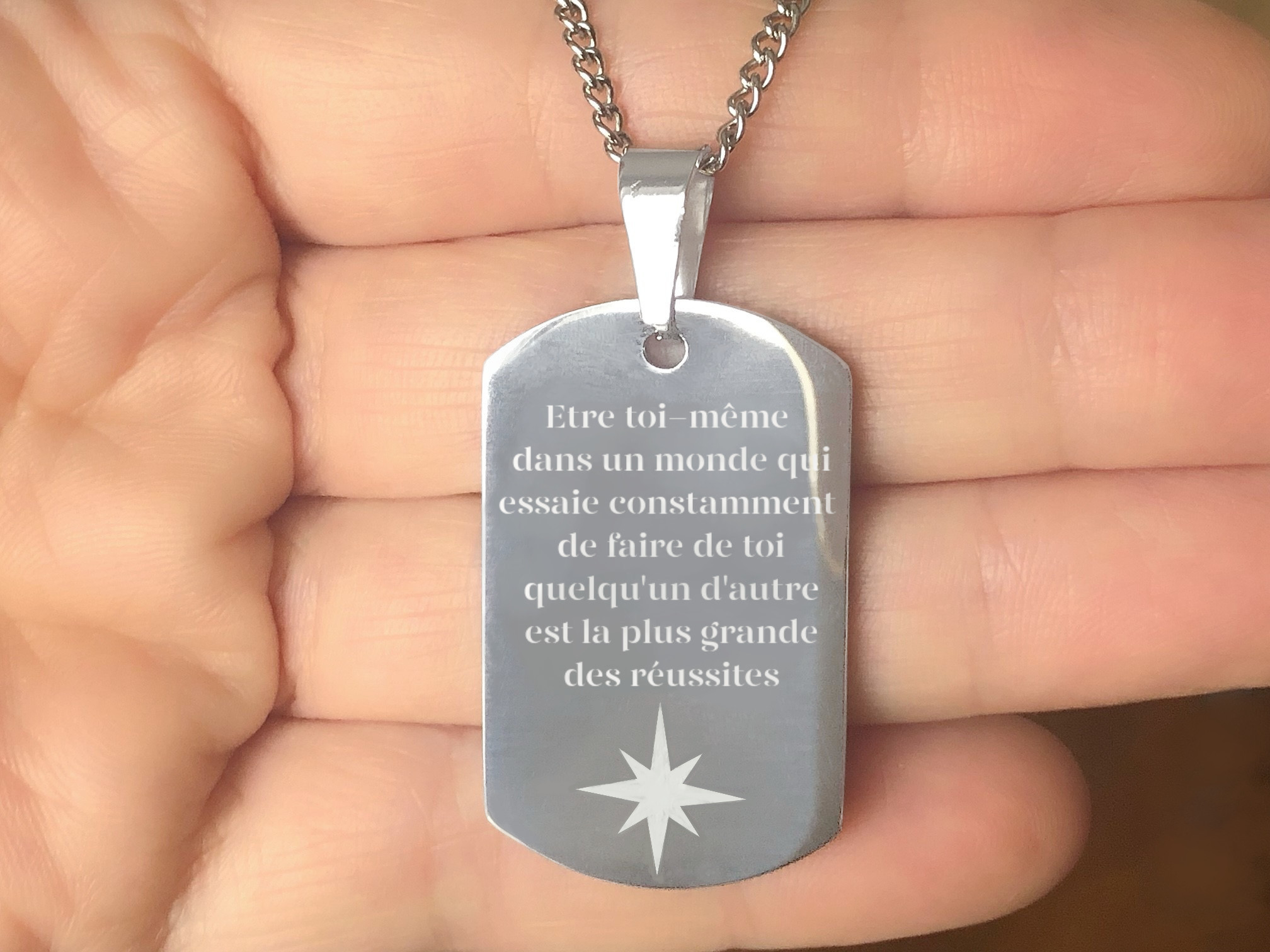 Collier KAMIL3 homme acier inoxydable argenté pendentif gravé personnalisable pour papa - MARJANE et Cie