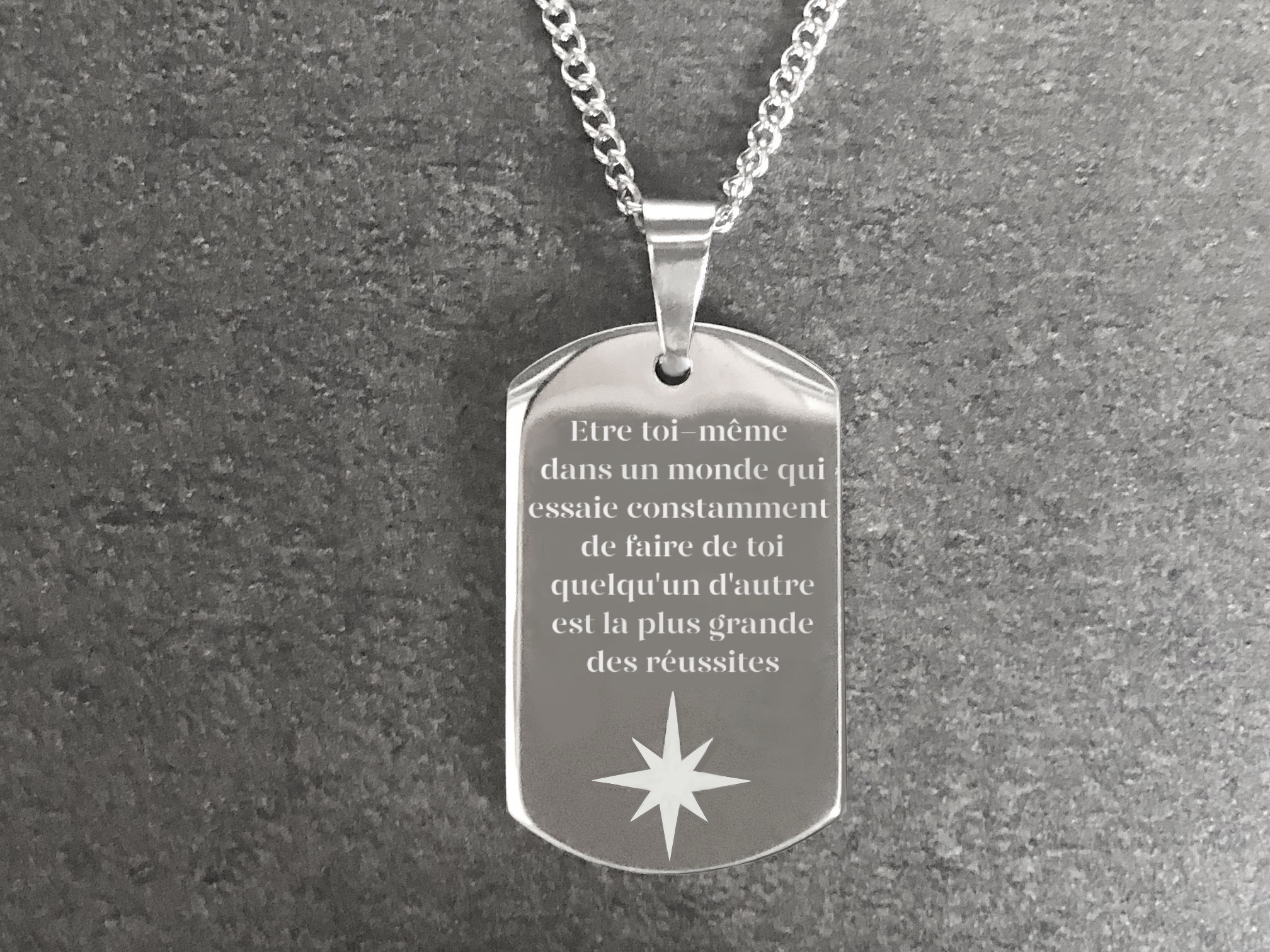 Collier KAMIL3 homme acier inoxydable argent médaille gravée cadeau fête des pères - MARJANE et Cie